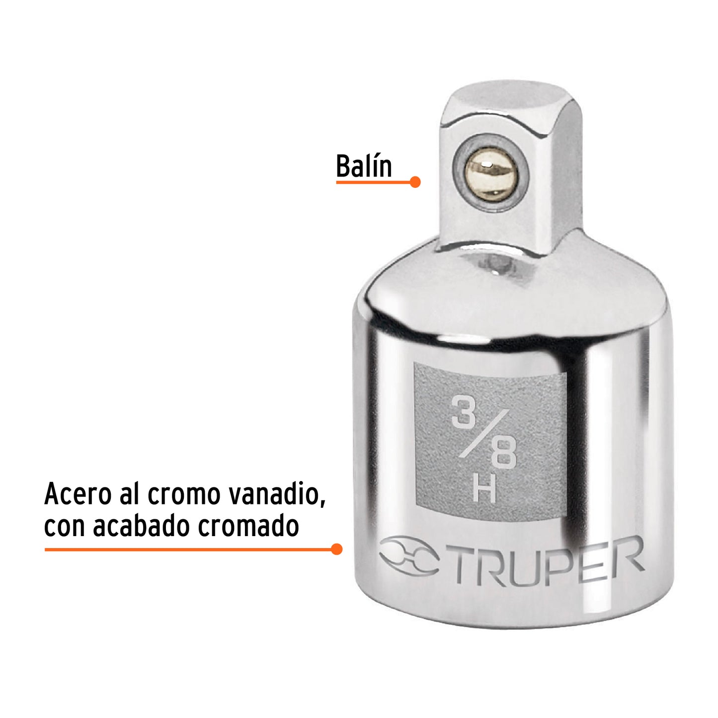 Adaptador para matraca de cuadro 3/8" a cuadro 1/4", Truper