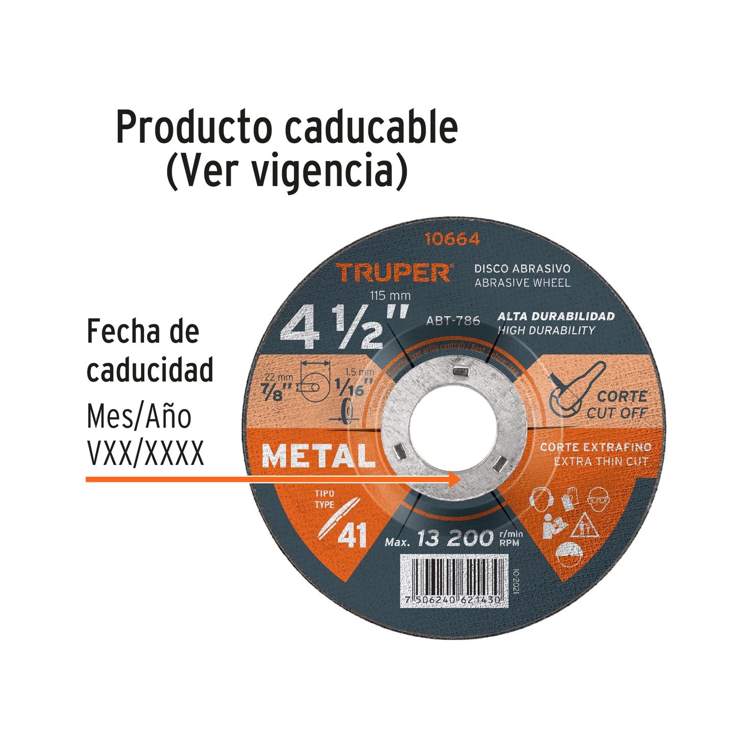 Disco para corte de metal 4-1/2" Tipo 41 "2mm" TRUPER