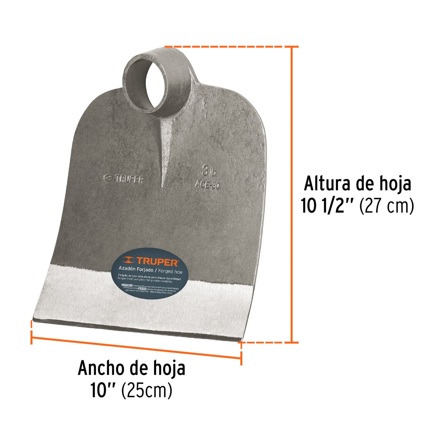 Azadón Centroamericano 3.0 lb sin mango, TRUPER