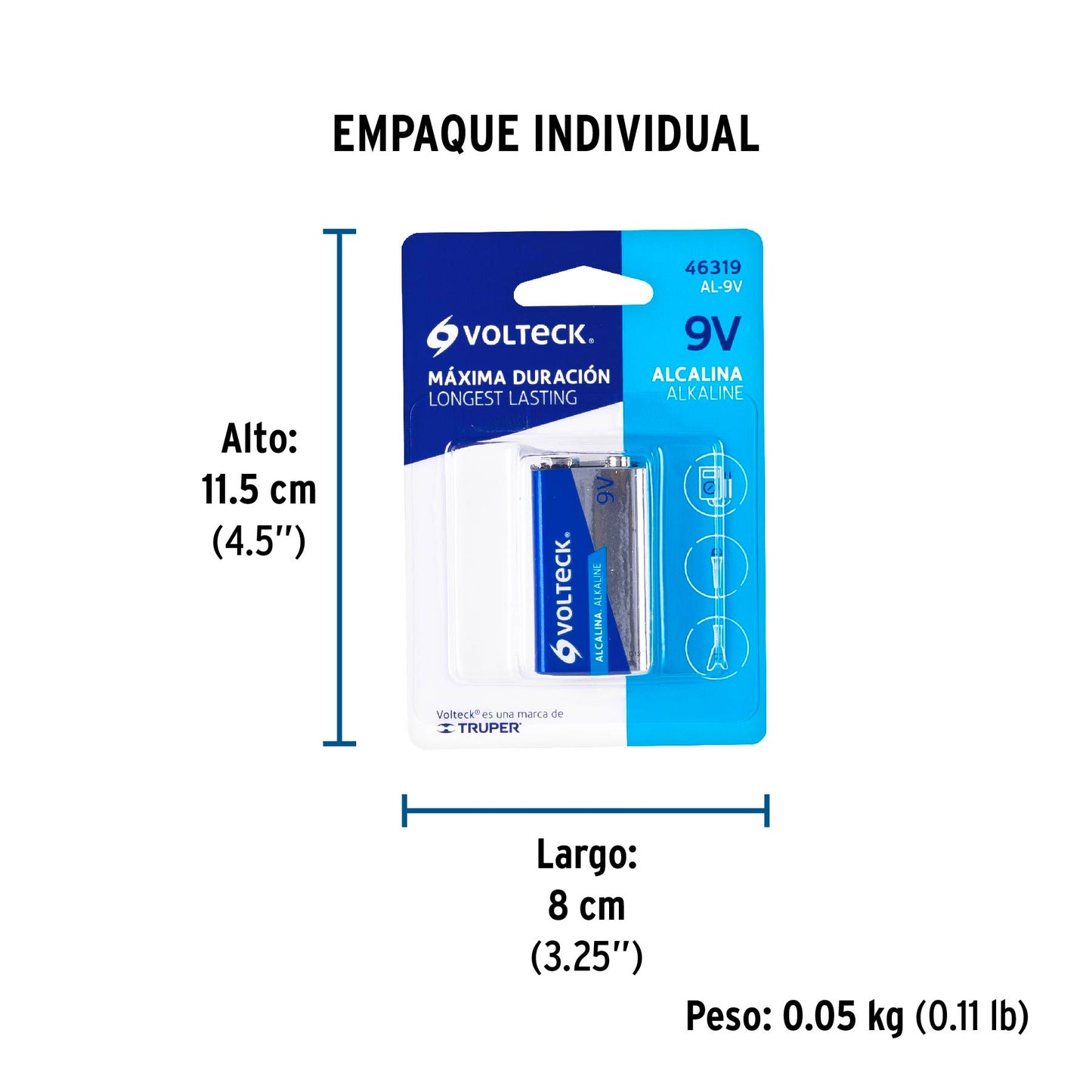 Pila Alcalina 9v, Blister, Volteck