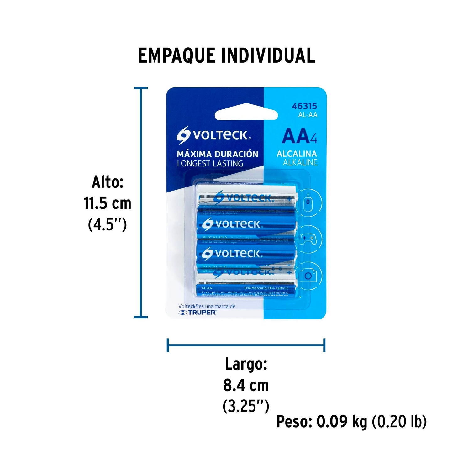 Blíster Con 4 Pilas Alcalinas Tamaño Aa, Volteck