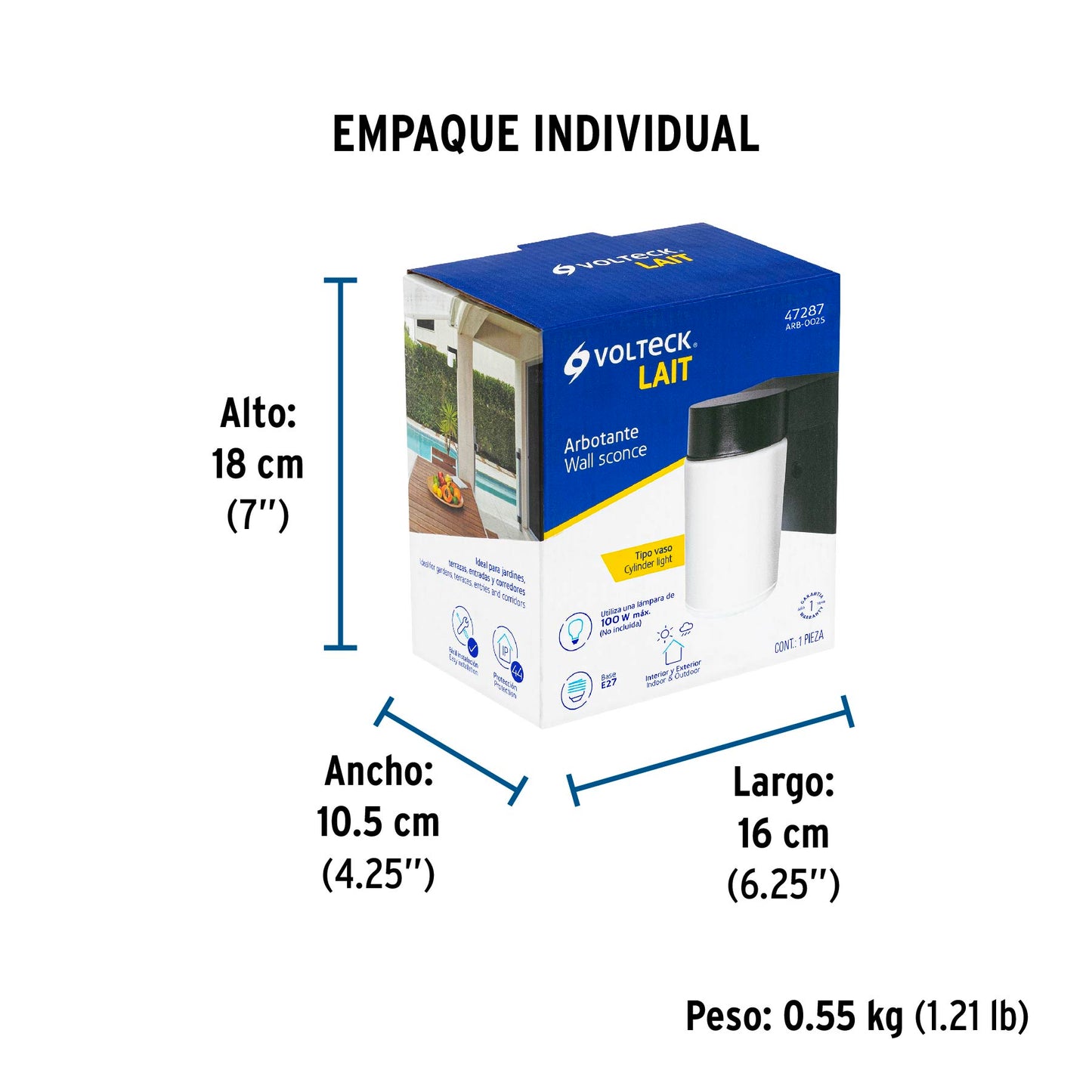 Arbotante De Pared Tipo Vaso, Lámpara No Incluida, Volteck