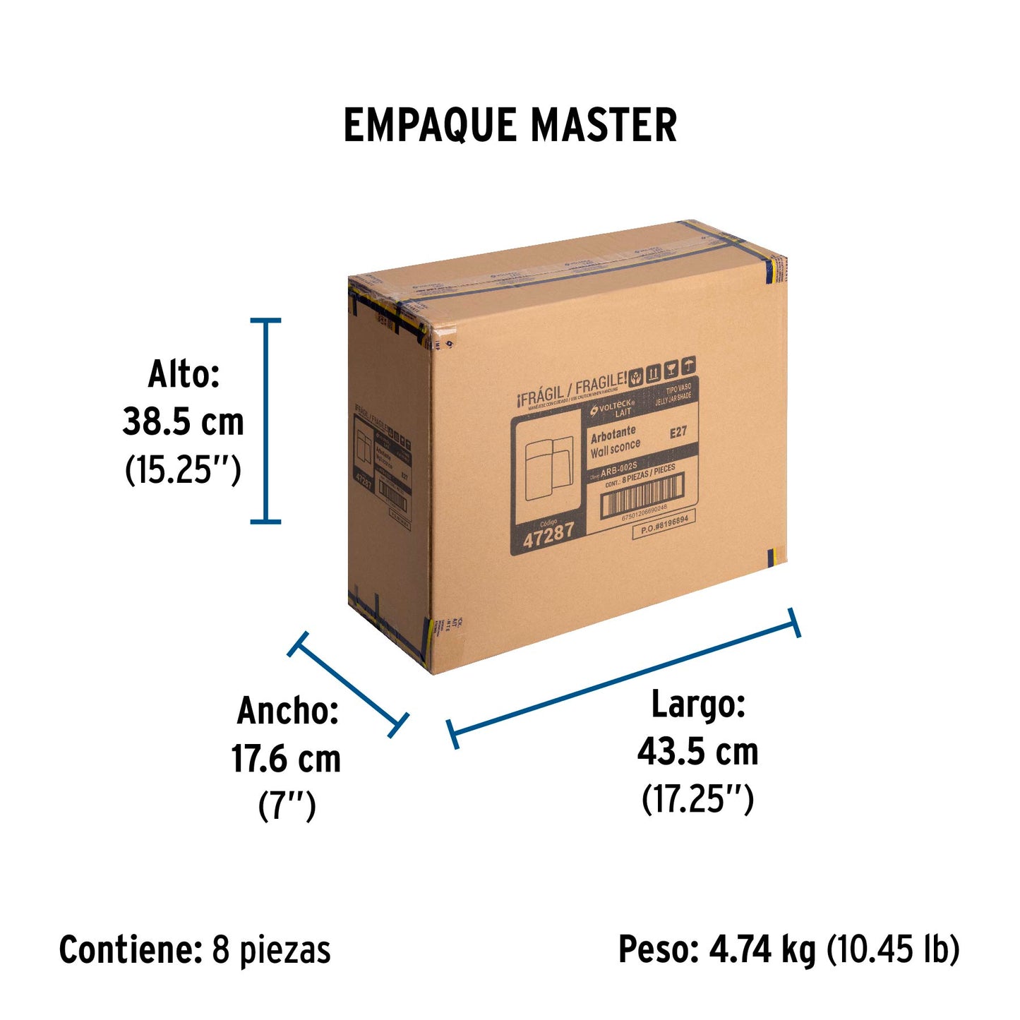 Arbotante De Pared Tipo Vaso, Lámpara No Incluida, Volteck