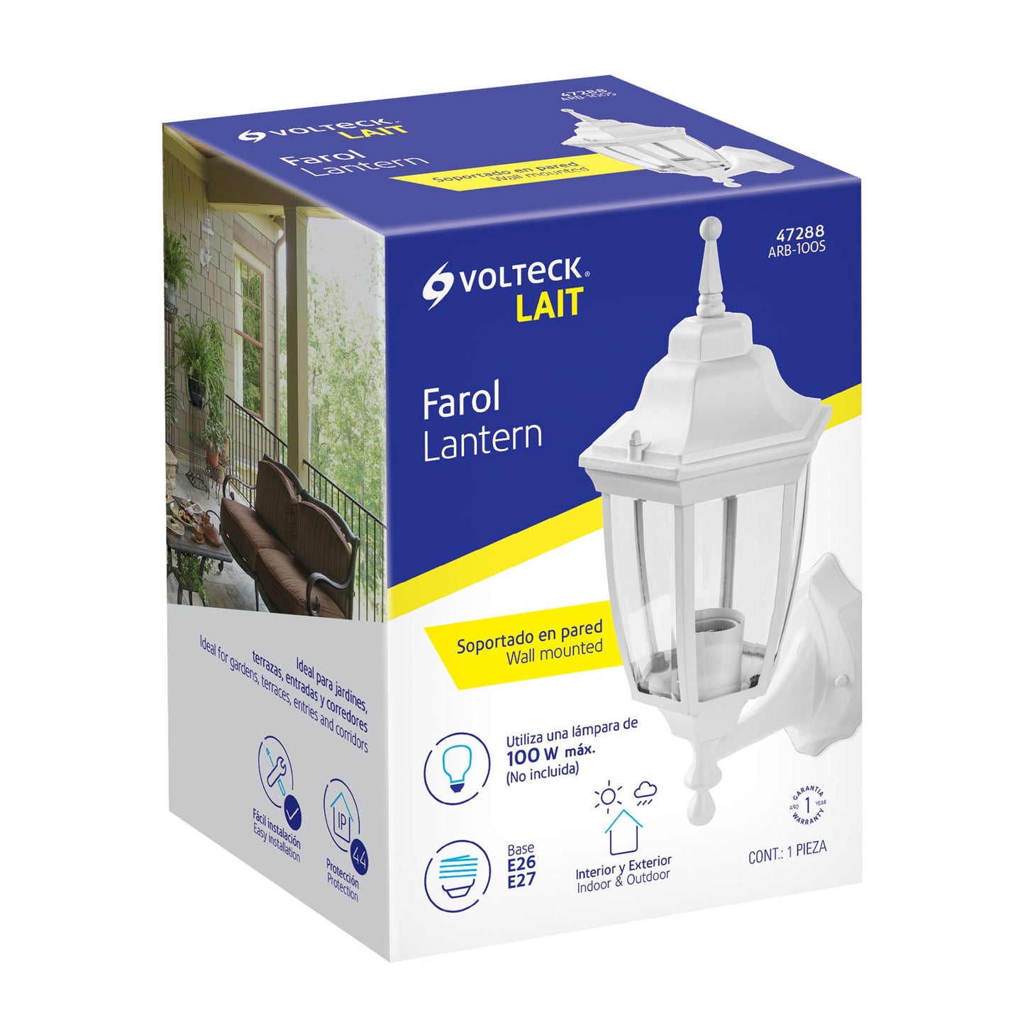 Arbotante Tipo Farol Soportado Blanco, Lámpara No Incluida
