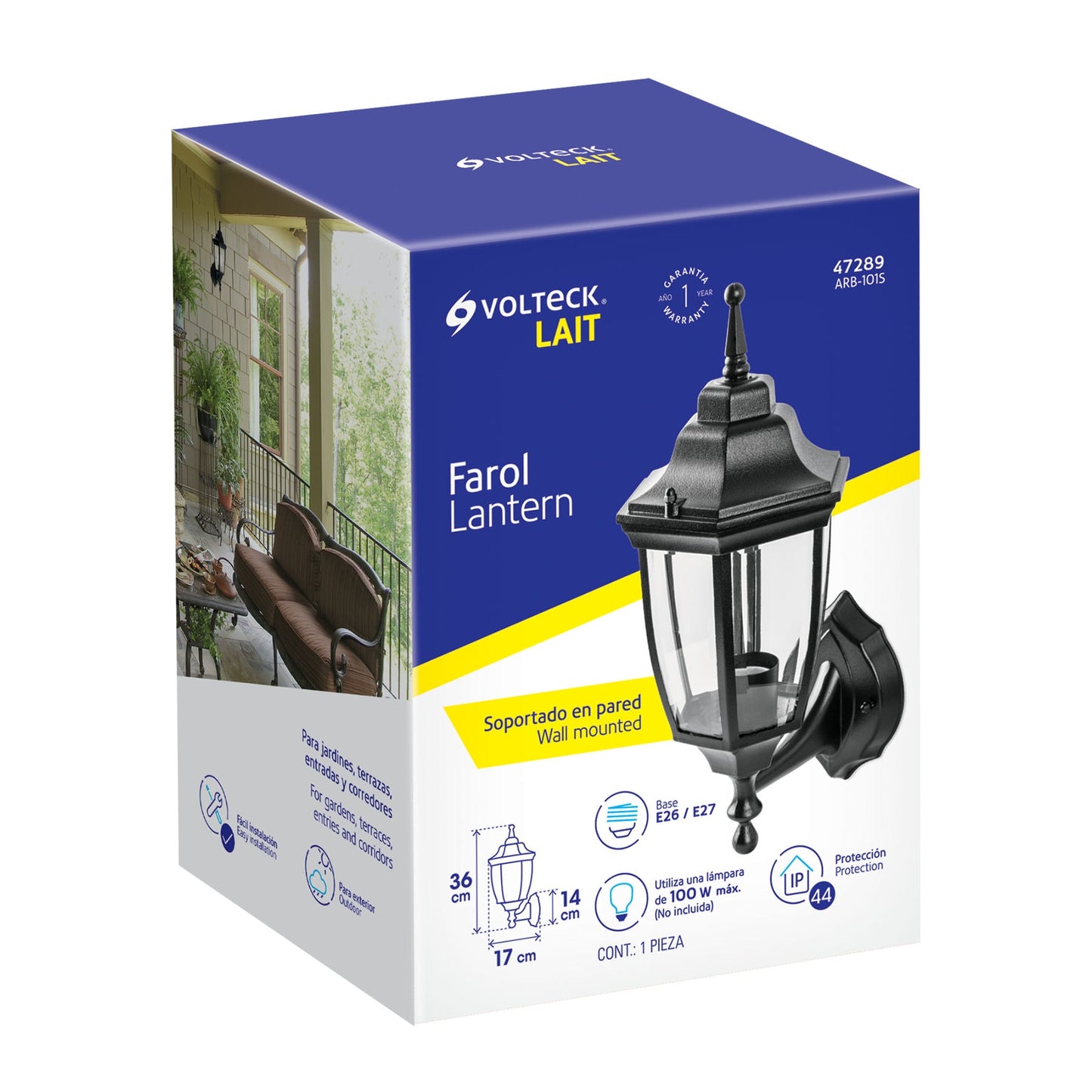 Arbotante Tipo Farol Soportado Negro, Lámpara No Incluida