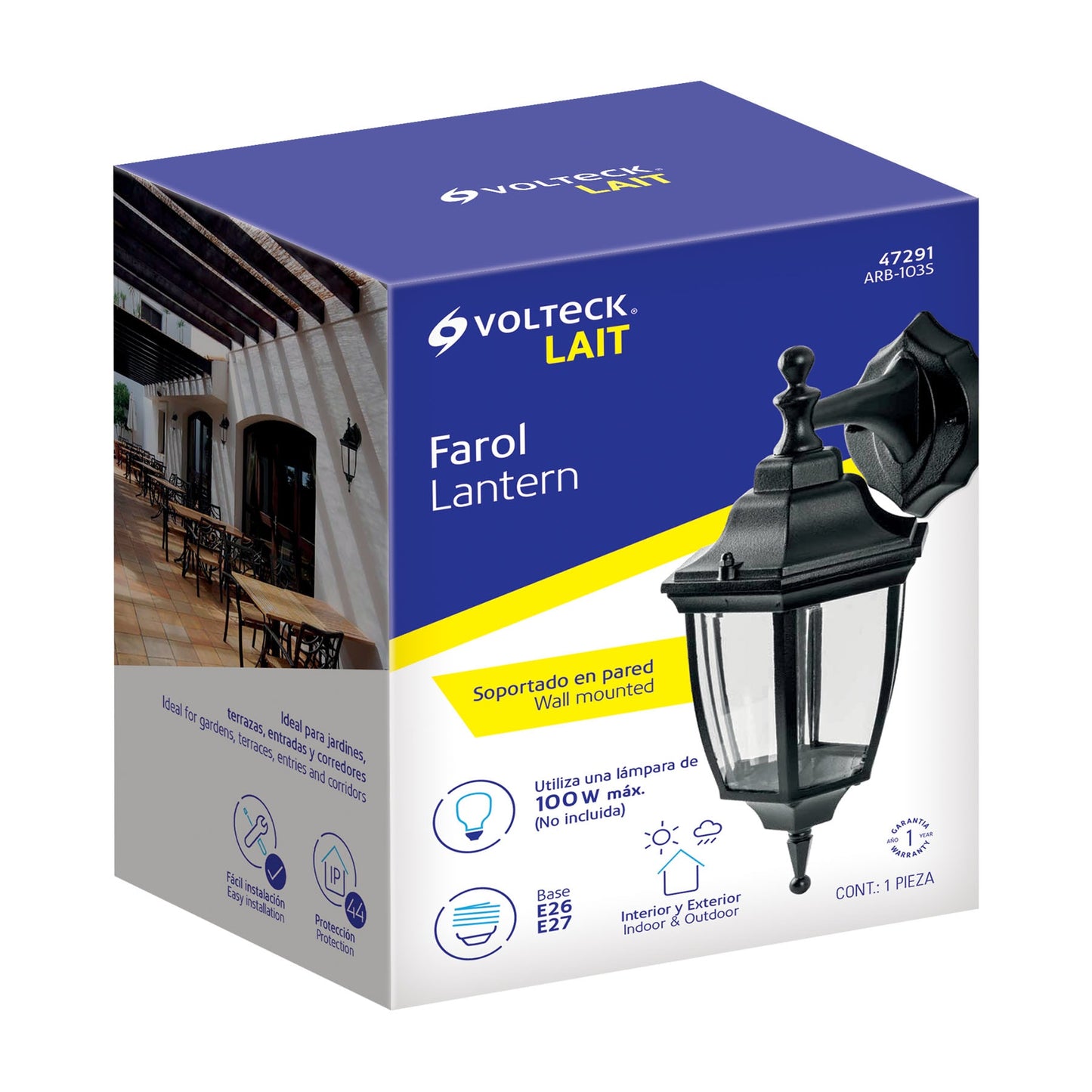 Arbotante Tipo Farol Suspendido Negro, Lámpara No Incluida