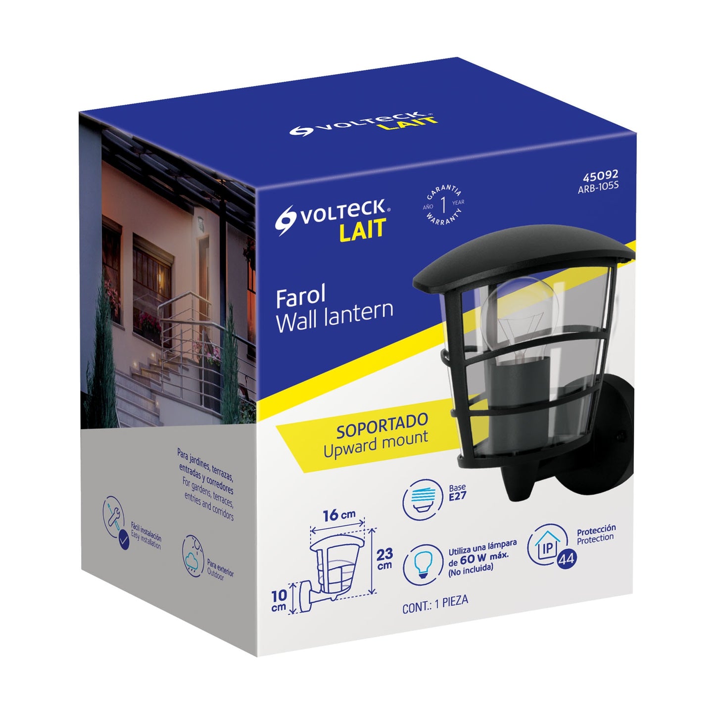 Arbotante Tipo Farol Moderno Soportado, Lámpara No Incluida