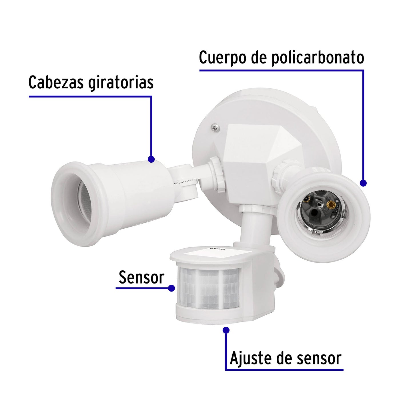 Arbotante Blanco C/Sensor Movimiento, Lámparas No Incluidas