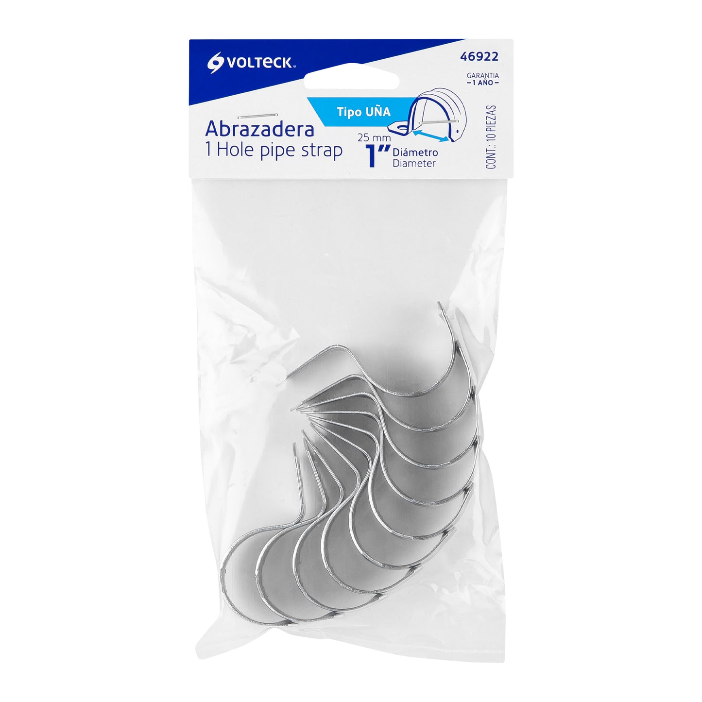 Bolsa Con 10 Abrazaderas 1" Tipo Uña Para Tubo, Volteck