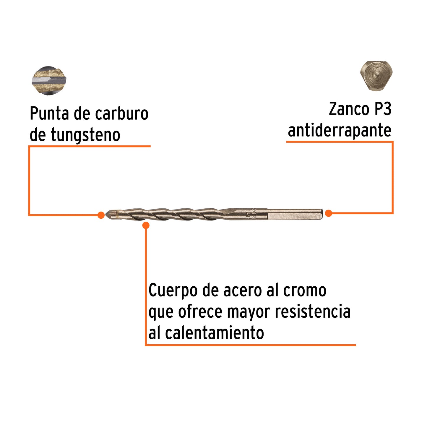 Broca para concreto de 1/4 x 4", Truper