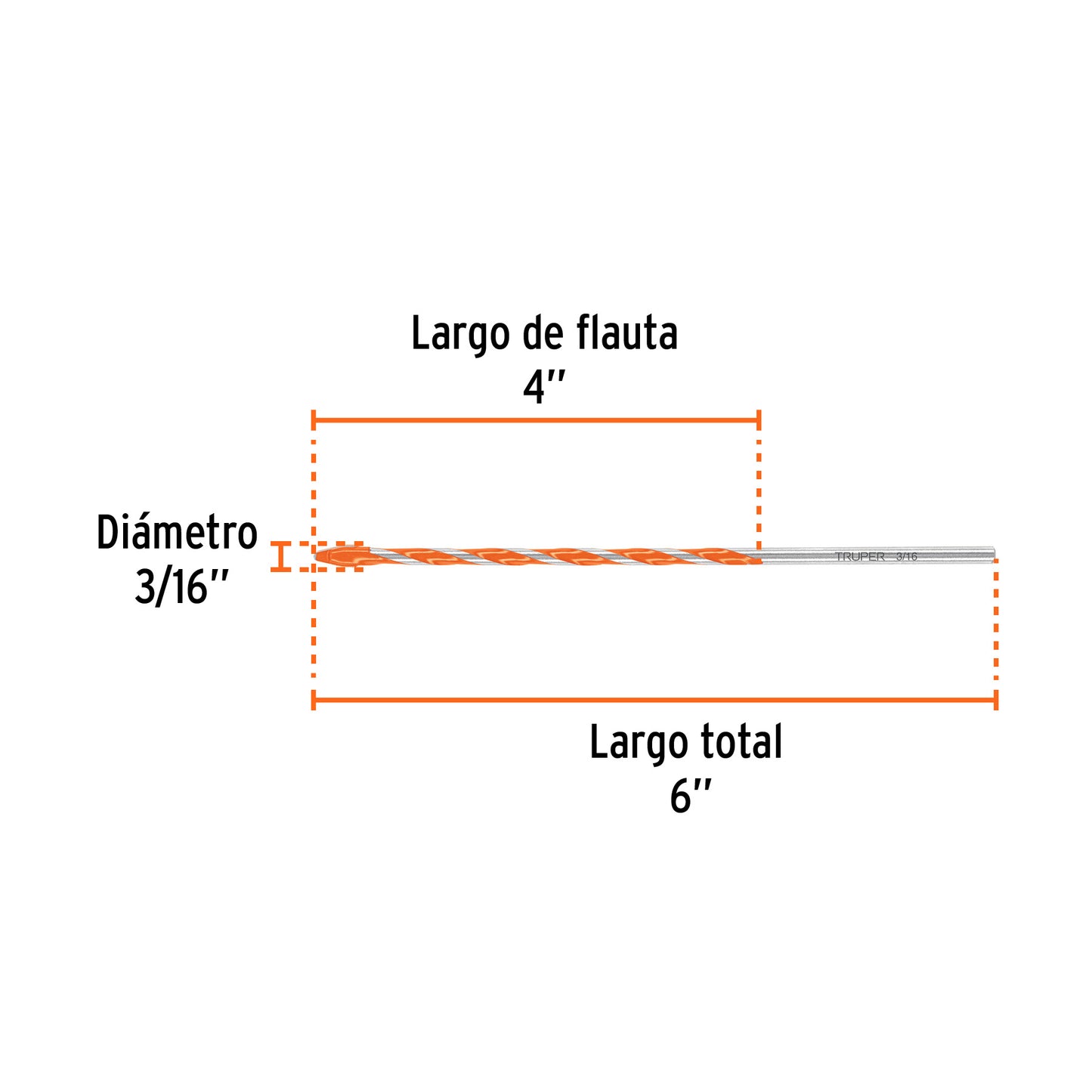 Broca multimaterial 3/16 x 6", Truper