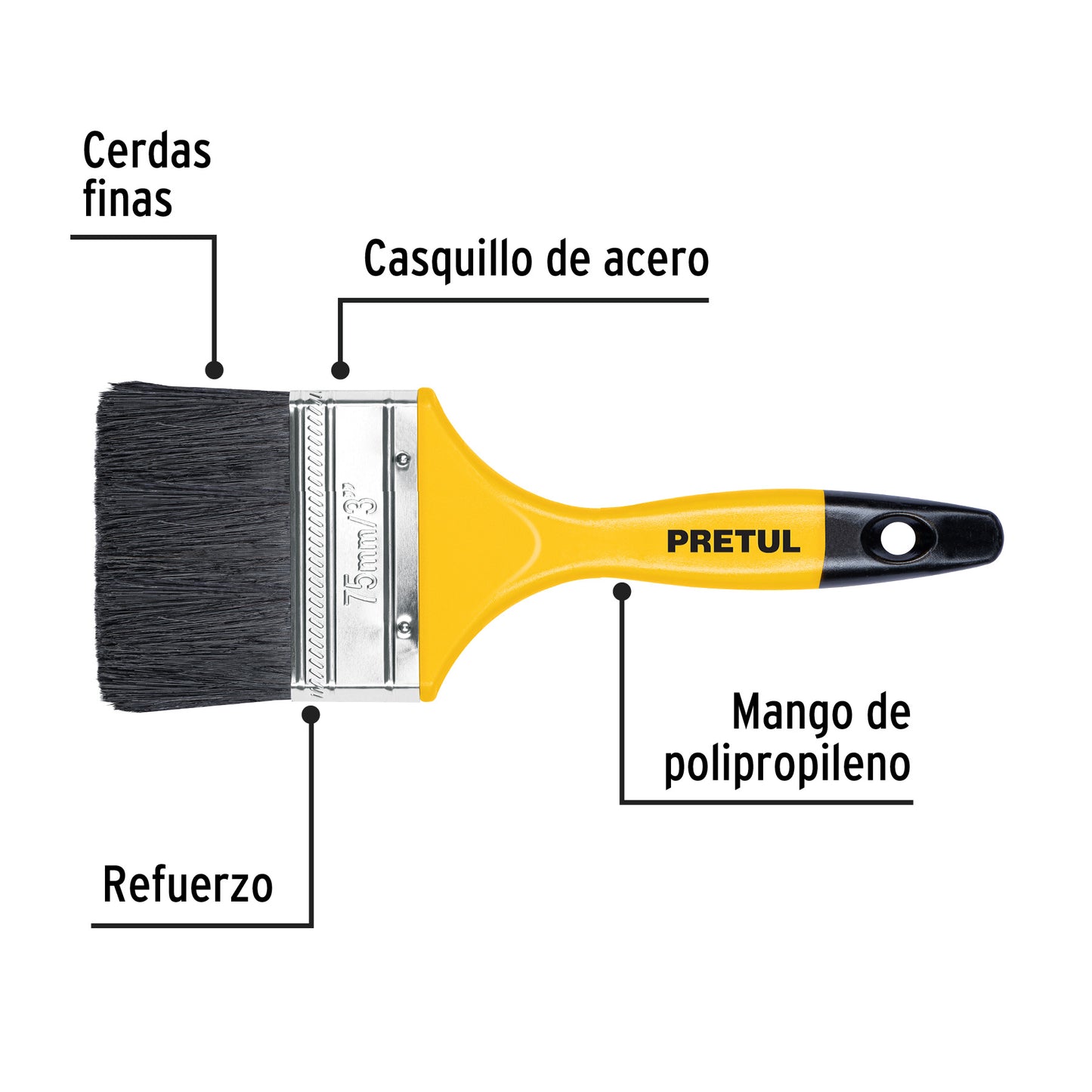 Brocha uso general de 3" con mango de plástico, Pretul