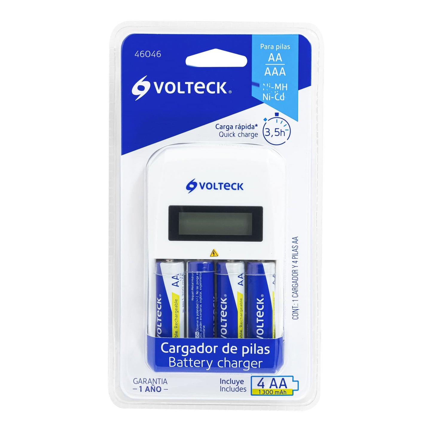 Cargador de pilas, AA, AAA, incluye 4 pilas AA, VOLTECK