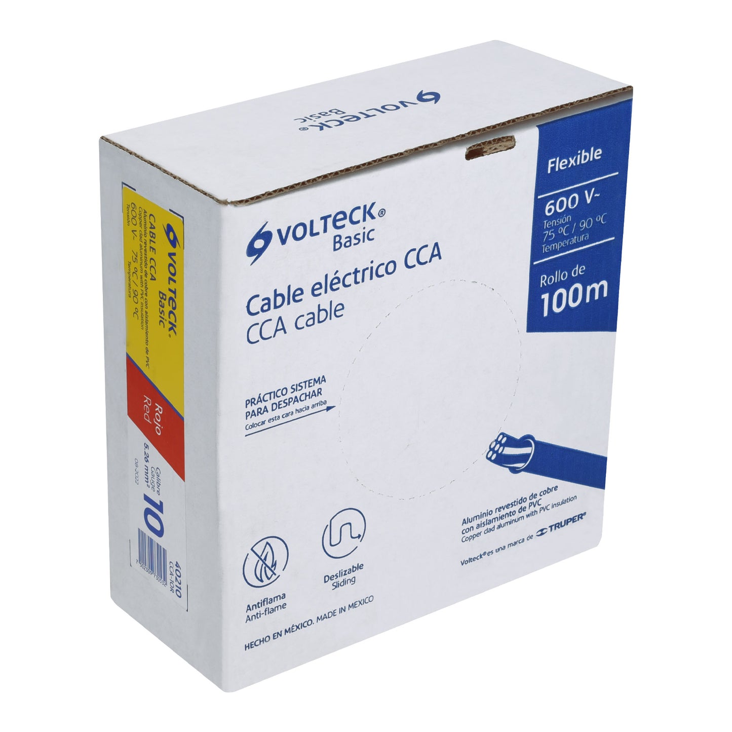 Rollo de 100 metros de cable THW CCA 10 AWG rojo, Basic VOLTECK
