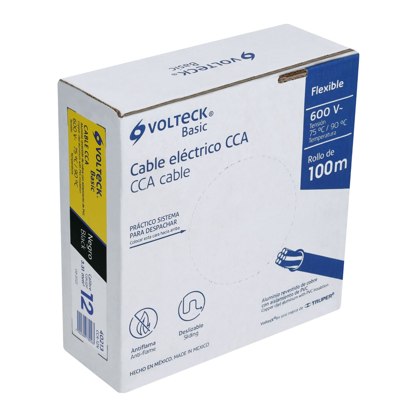 Rollo de 100 metros de cable THW CCA 12 AWG negro, Basic VOLTECK