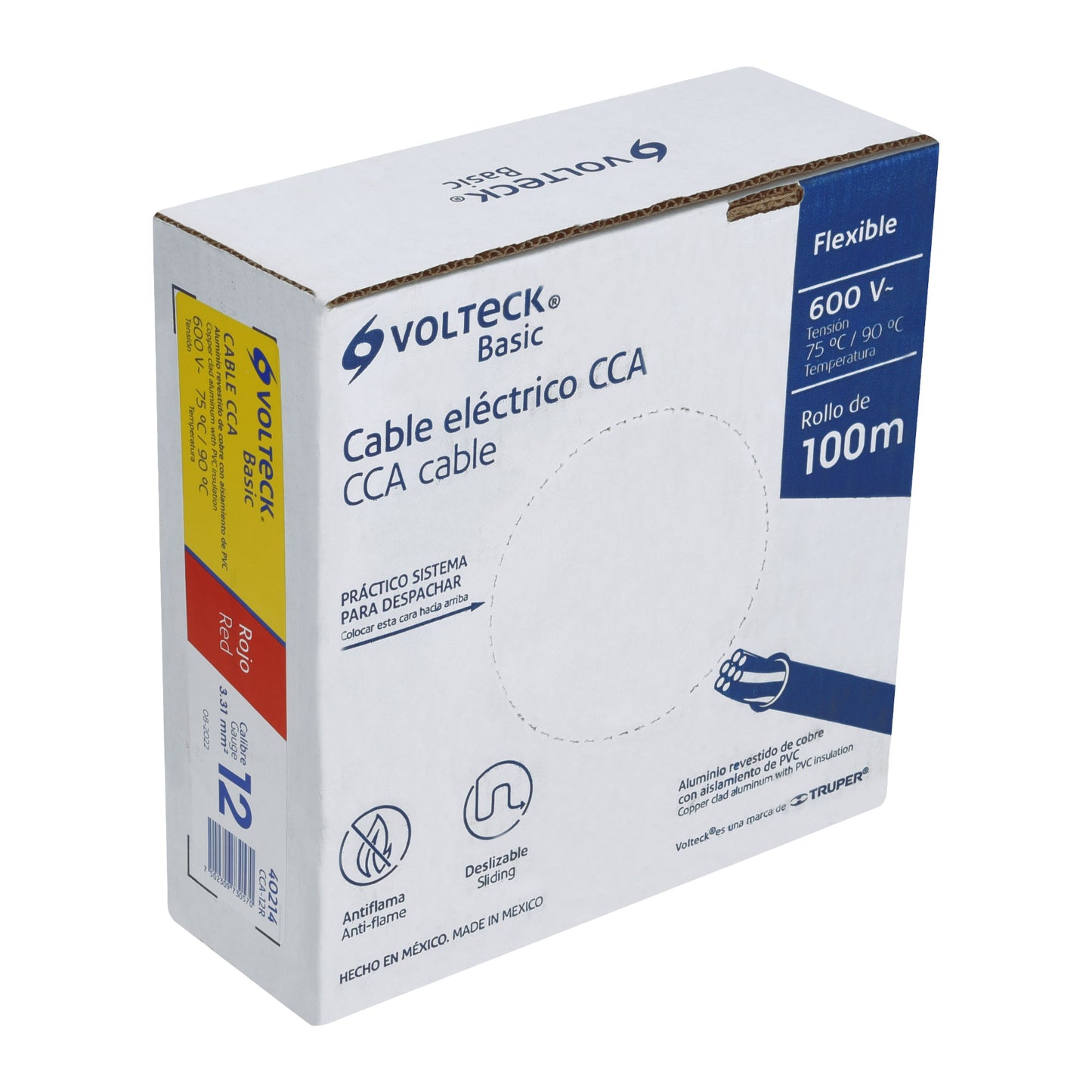 Rollo de 100 metros de cable THW CCA 12 AWG rojo, Basic VOLTECK