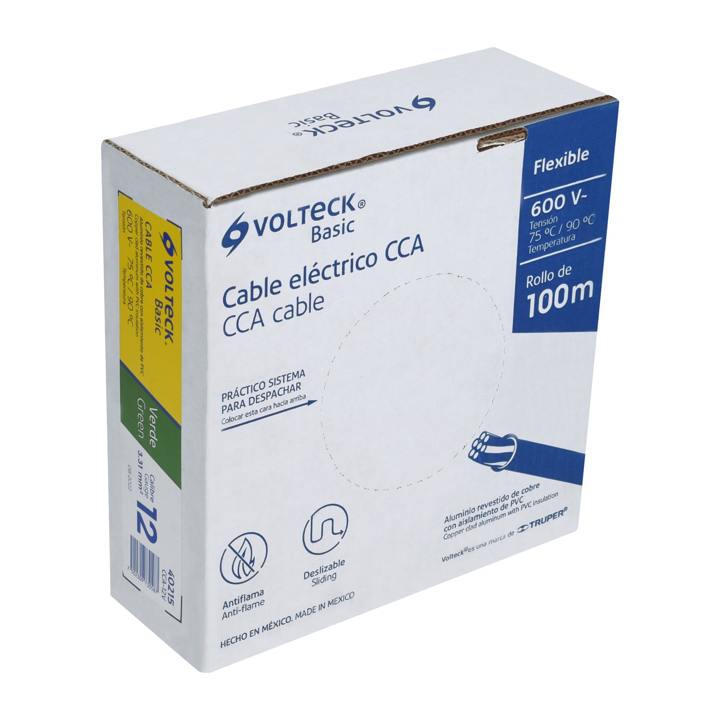 Rollo de 100 metros de cable THW CCA 12 AWG verde, Basic VOLTECK