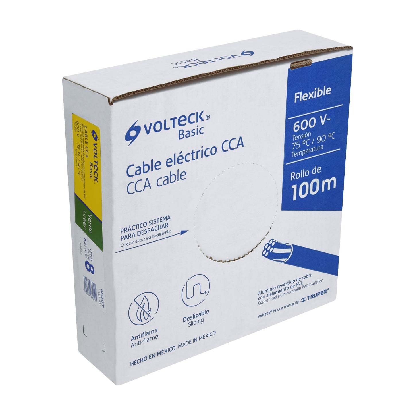 Rollo de 100 metros de cable THW CCA 8 AWG verde, Basic VOLTECK