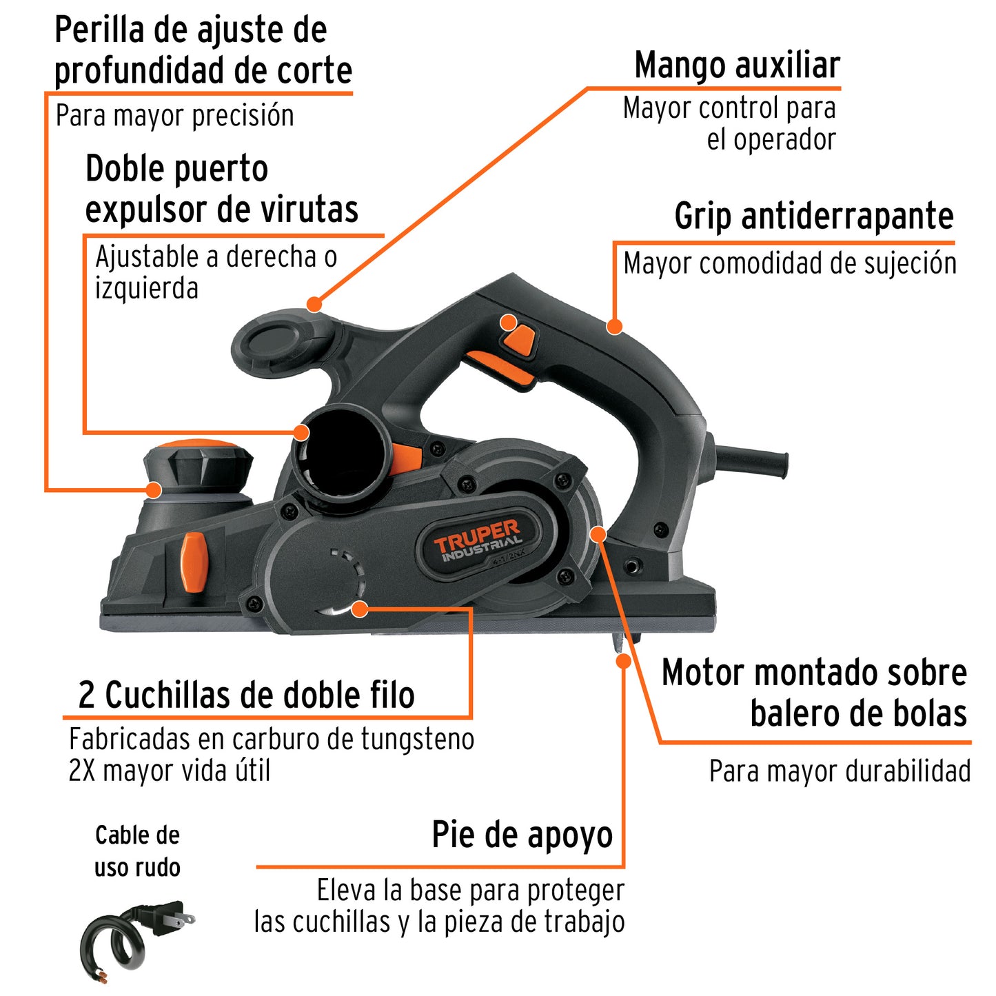 Cepillo eléctrico 4-1/2", 950W, TRUPER INDUSTRIAL