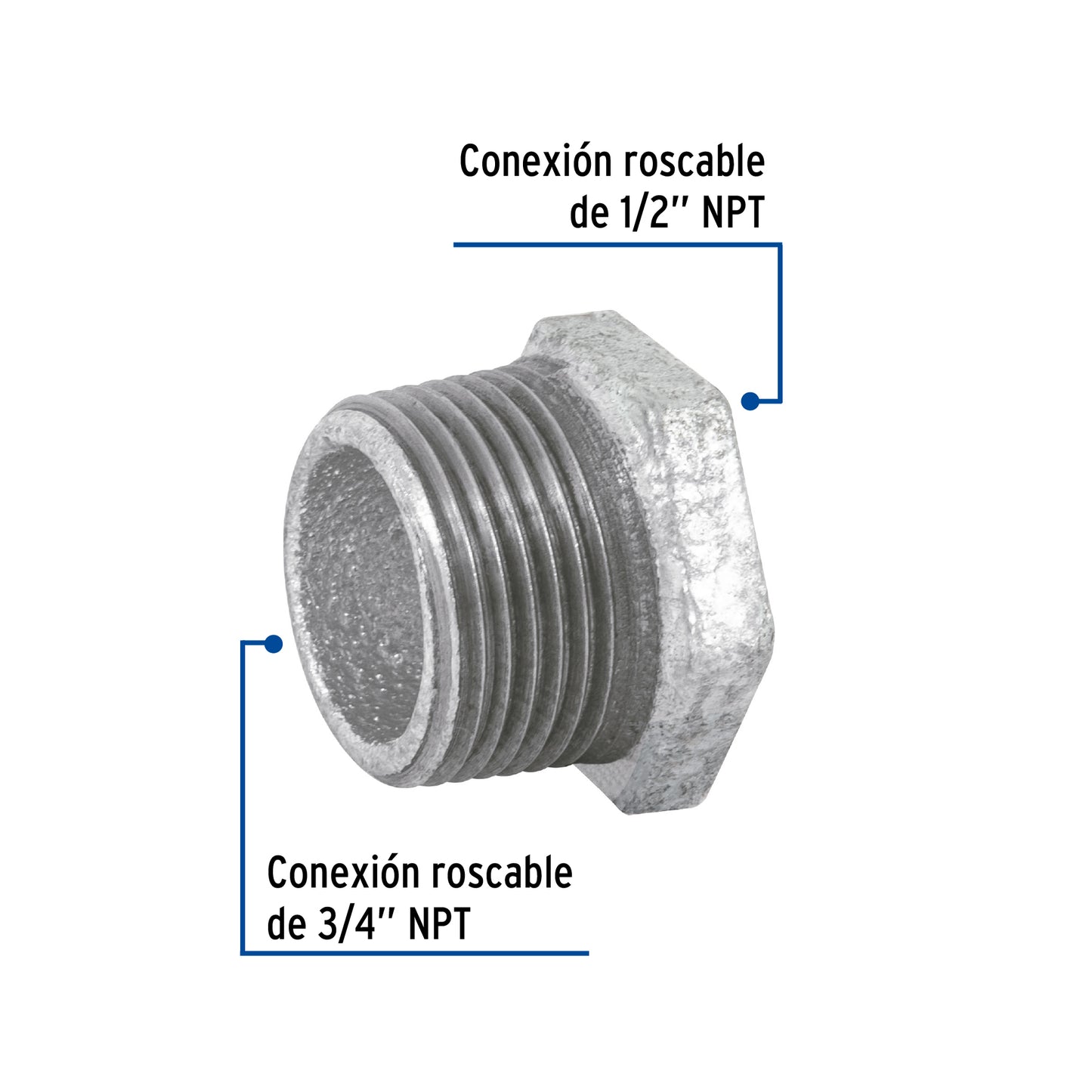 Reducidor bushing de acero galvanizado 3/4" x 1/2" FOSET
