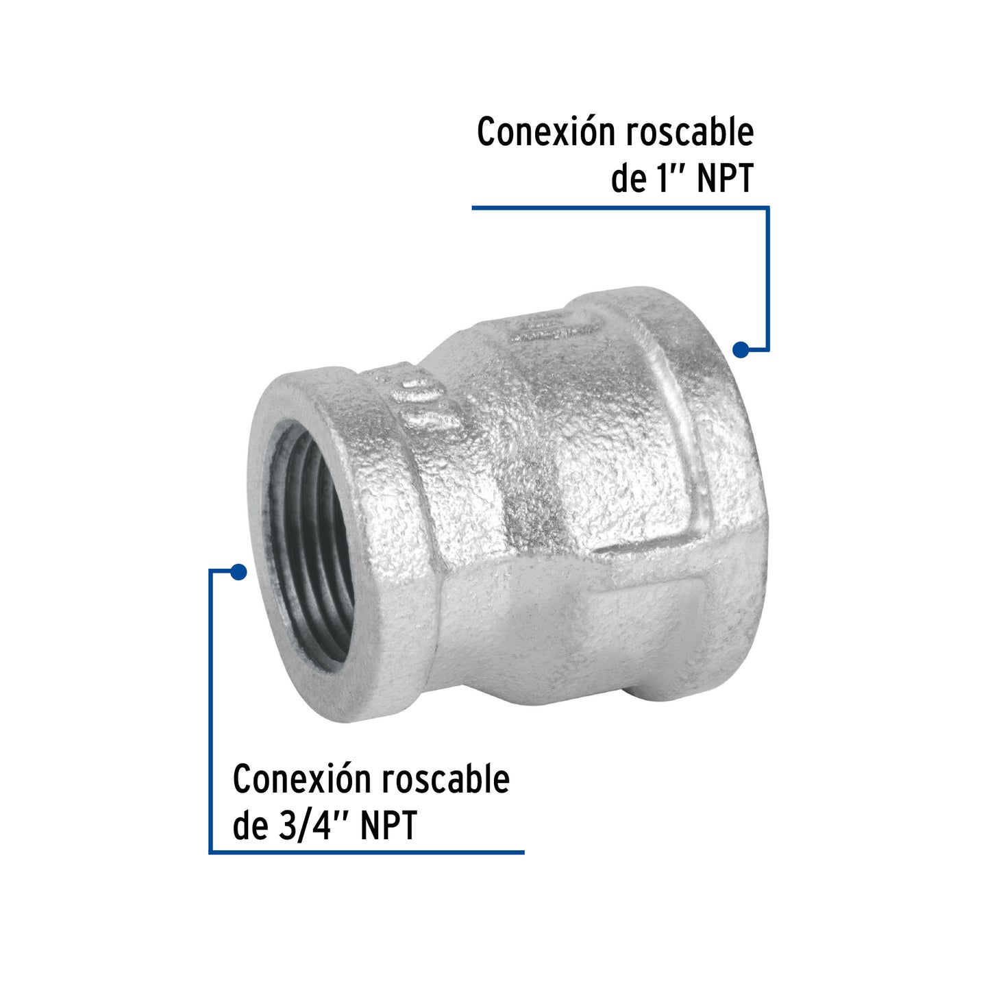 Reducción campana acero galvanizado 1" x 3/4", Foset
