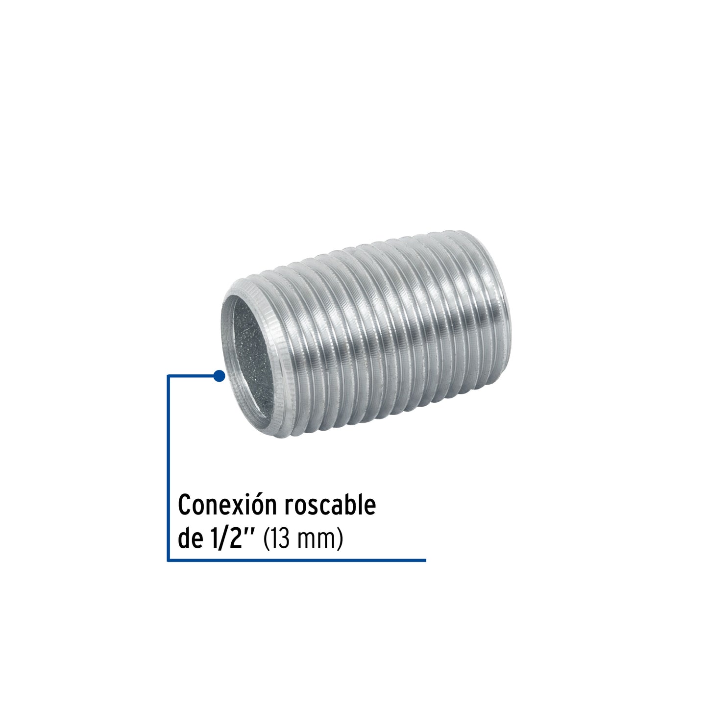 Niple de acero galvanizado 1/2" cuerda corrida, Foset
