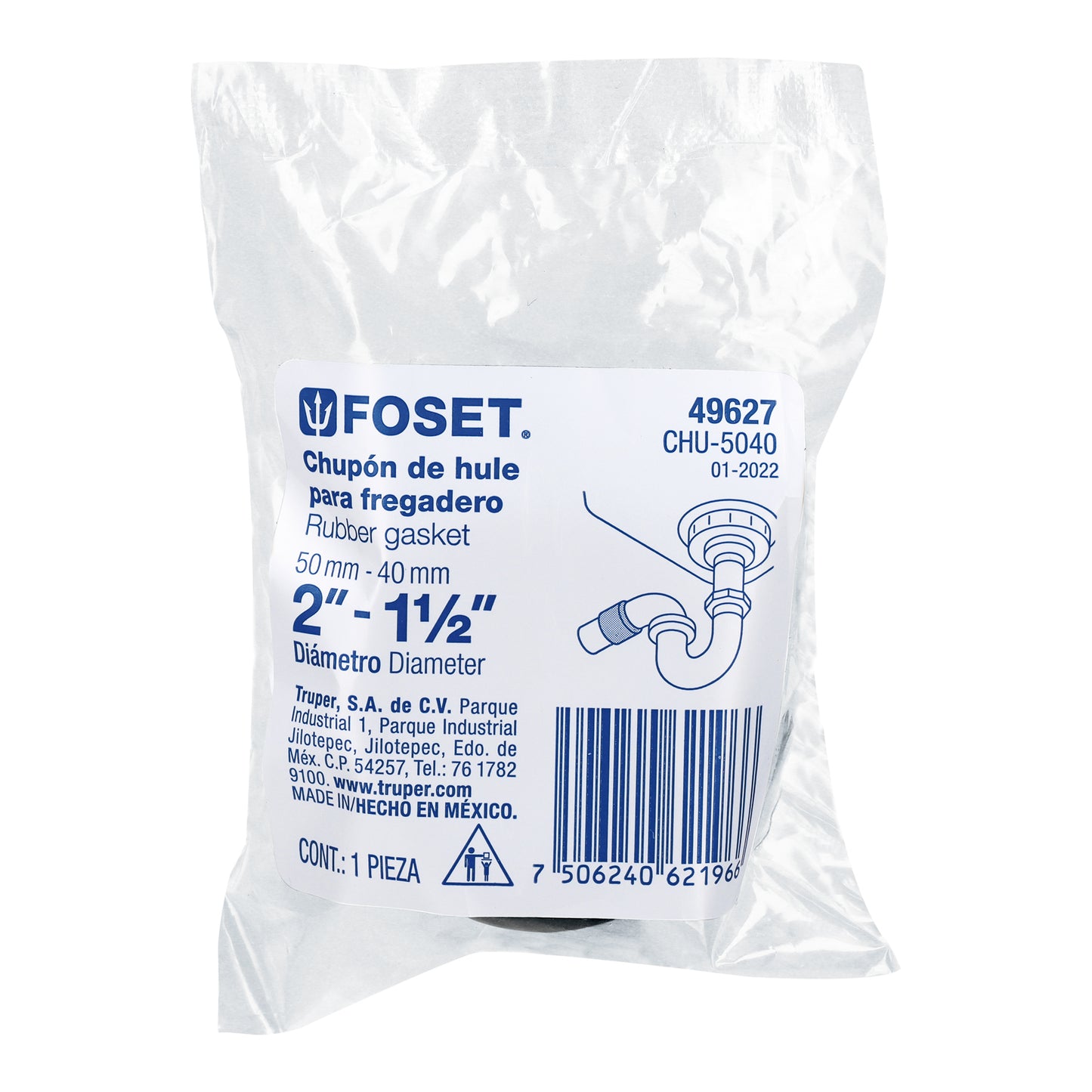 Chupón de hule de 2"x1-1/2" para lavatrastos FOSET