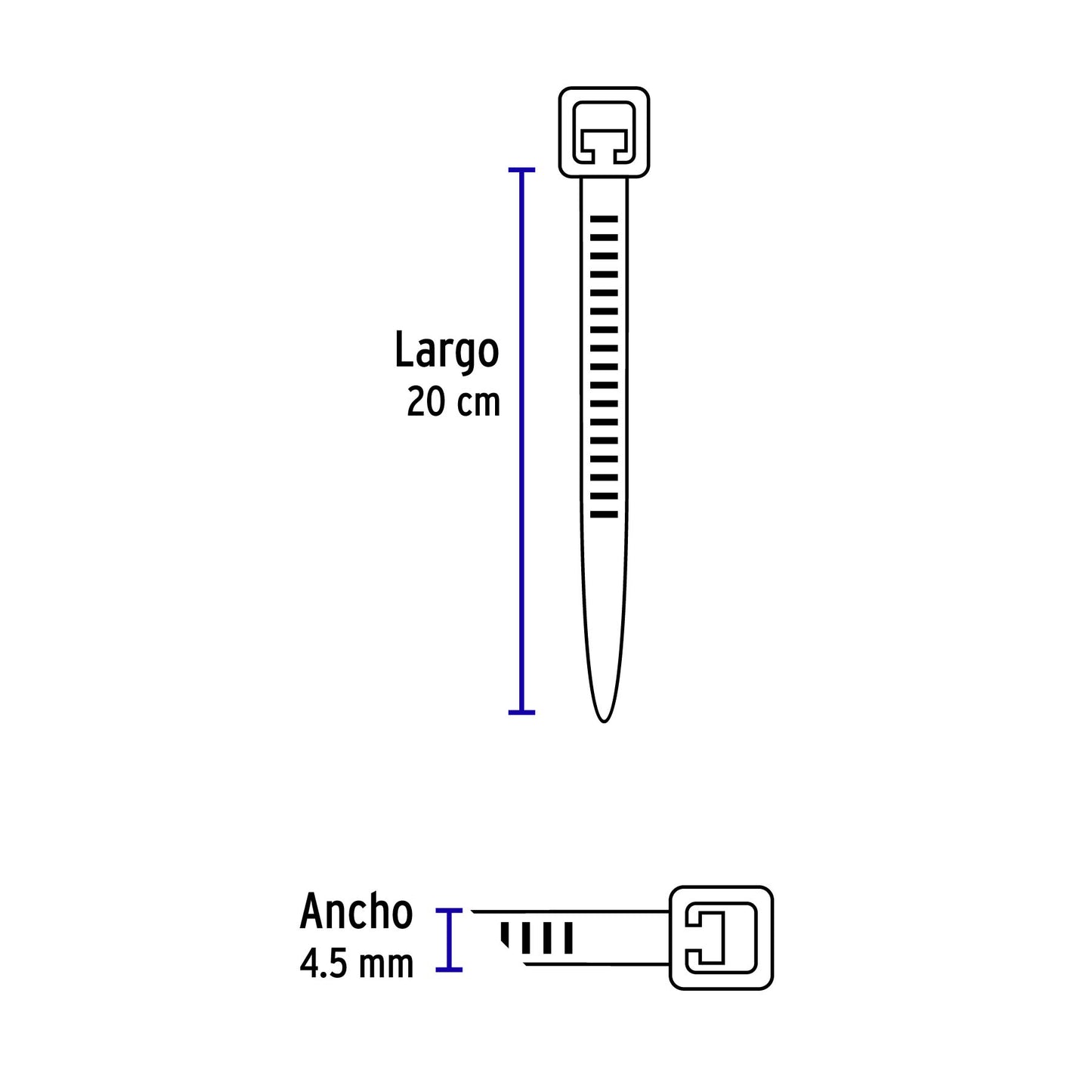 Bolsa con 50 cinchos plásticos 50 lb, 200x4.5 mm, 8" negros VOLTECK
