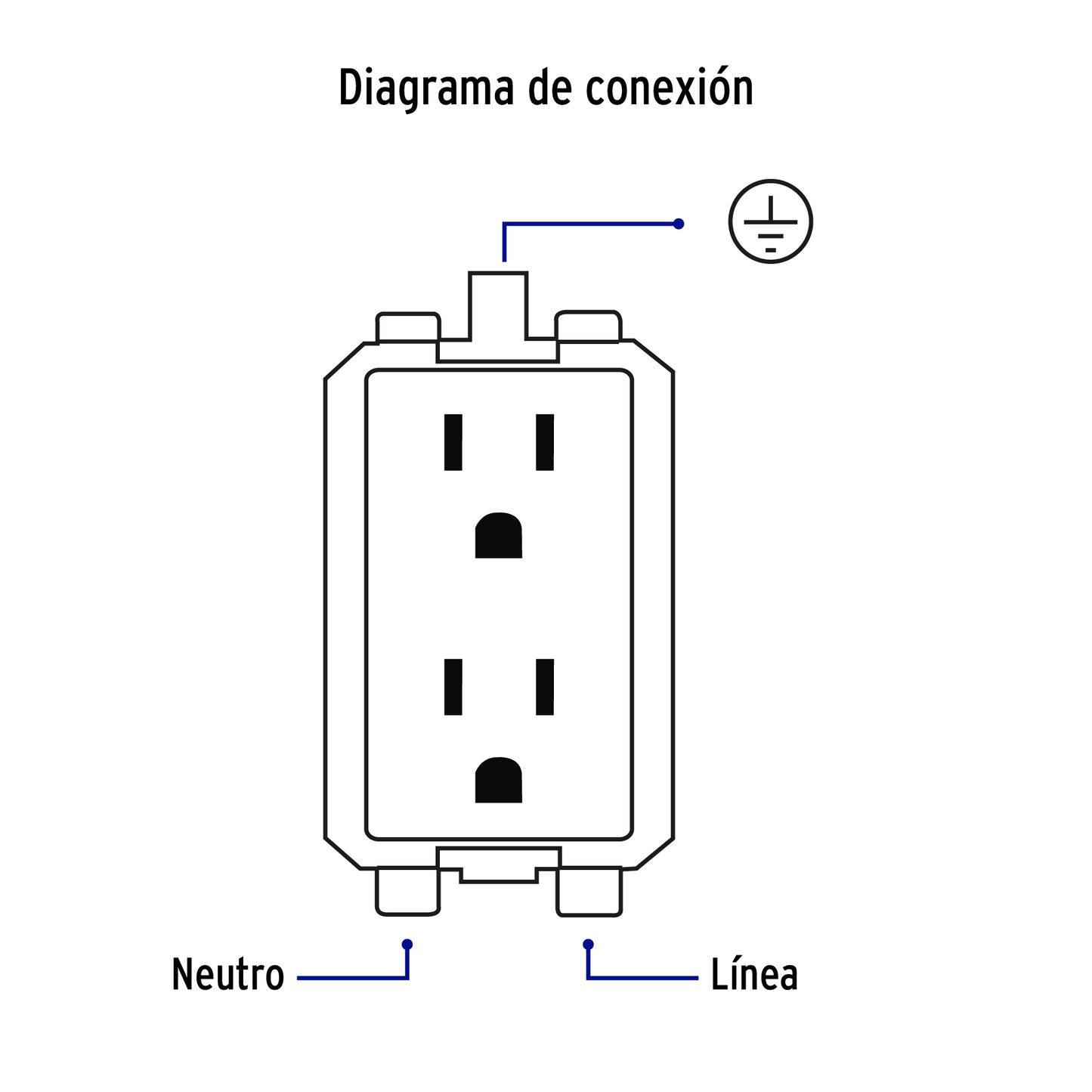 Contacto Dúplex Aterrizado, Color Negro, Línea Italiana
