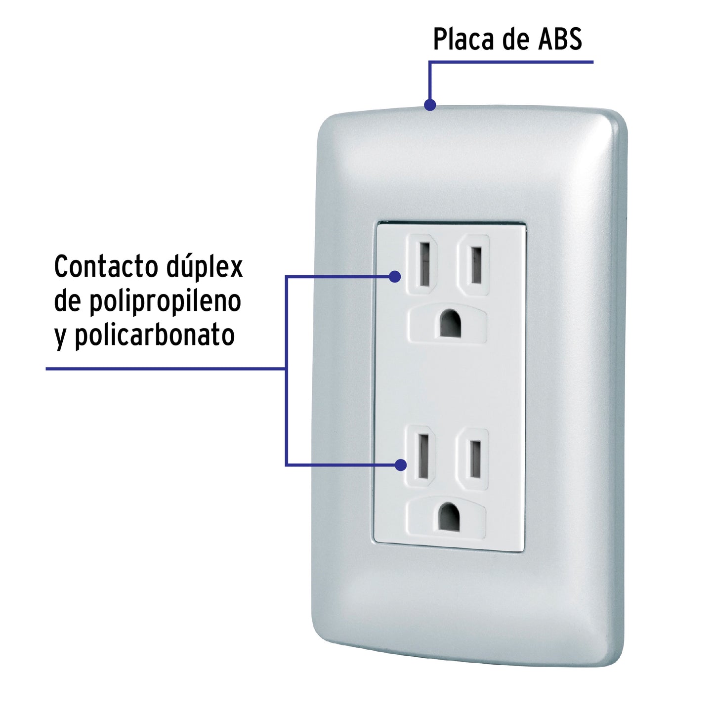 Contacto Dúplex Aterrizado, Color Plata, Línea Italiana