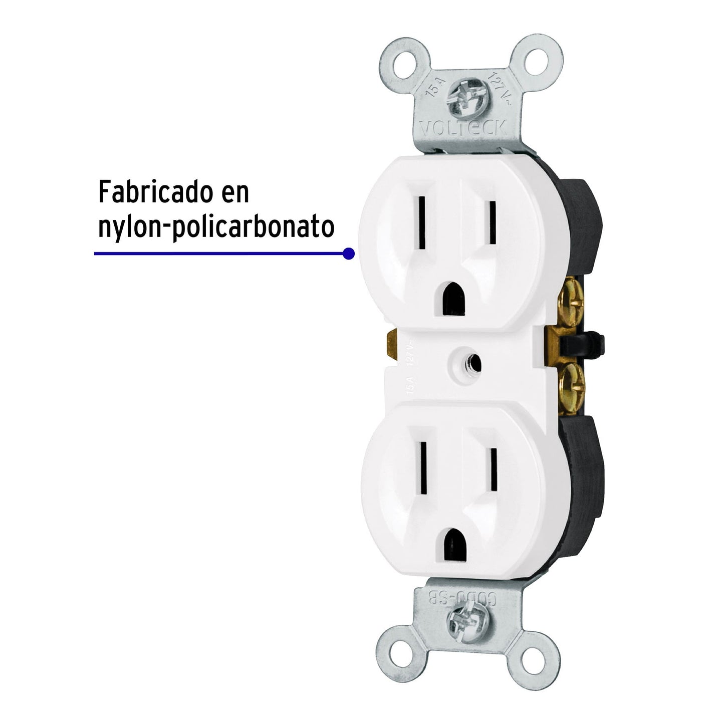 Contacto Dúplex, 2 Polos 3 Hilos, Standard, Blanco, Volteck