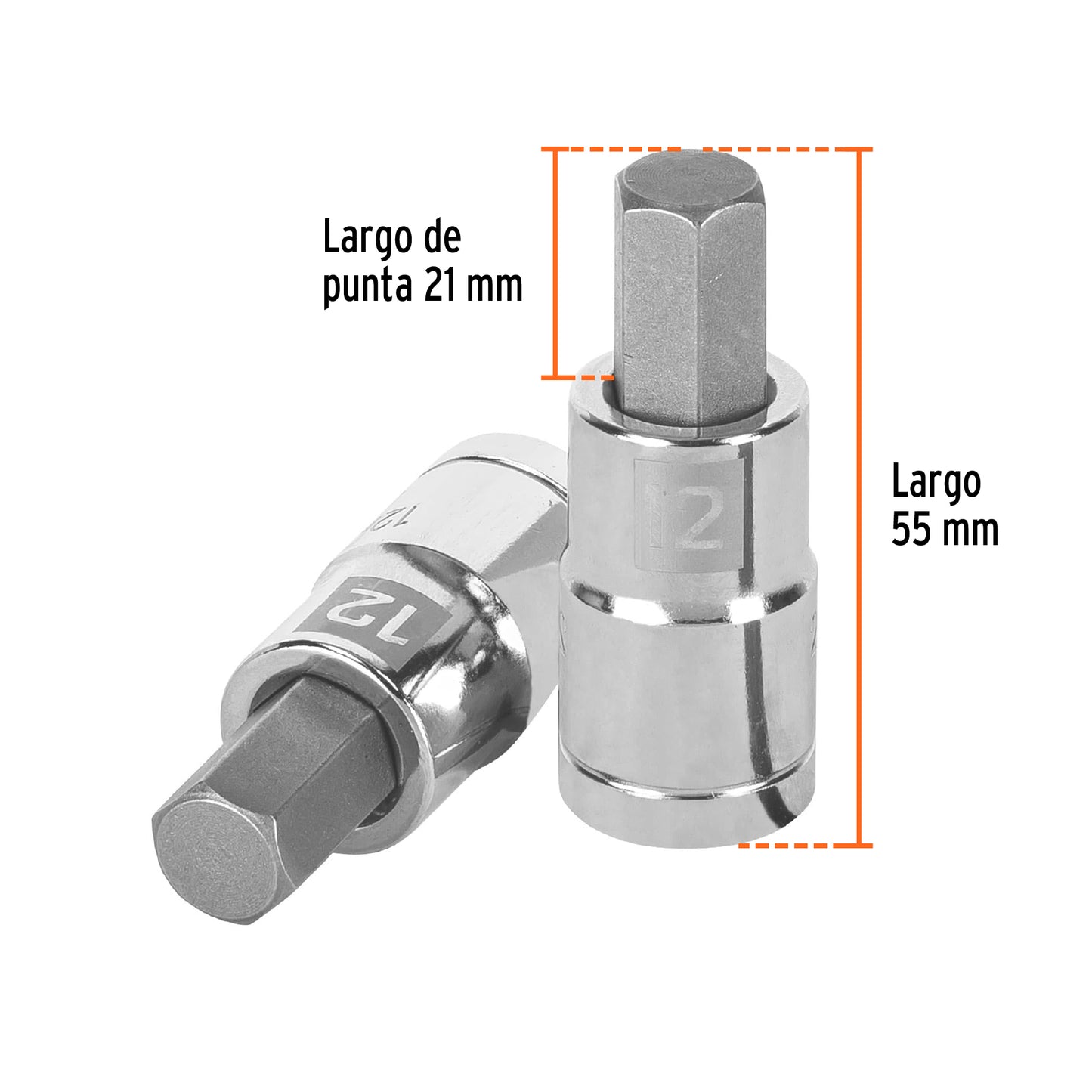 Dado punta hexagonal de 12 mm, cuadro 1/2", Truper