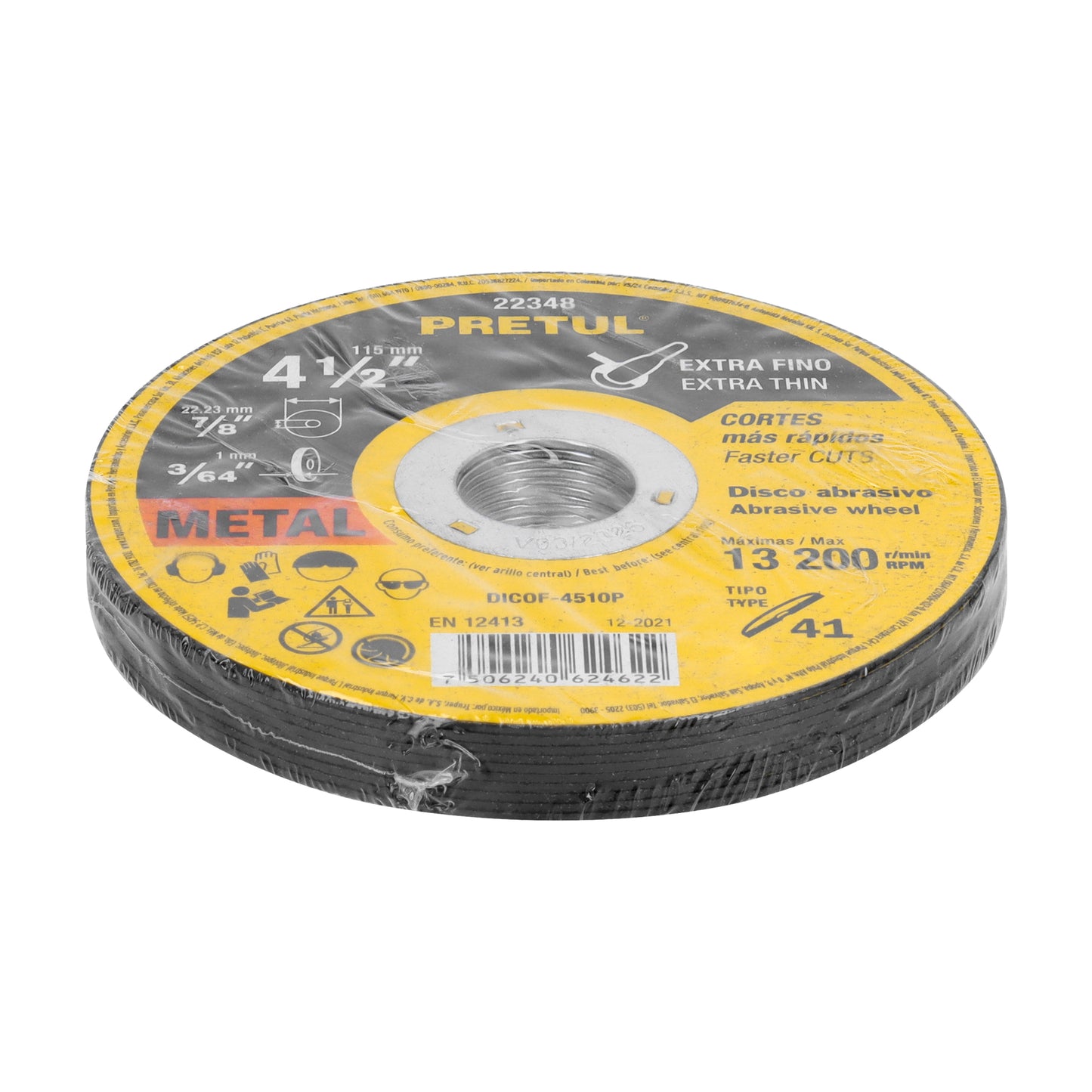 Disco Tipo 41 de 4-1/2" x 1 mm corte fino de metal, Pretul