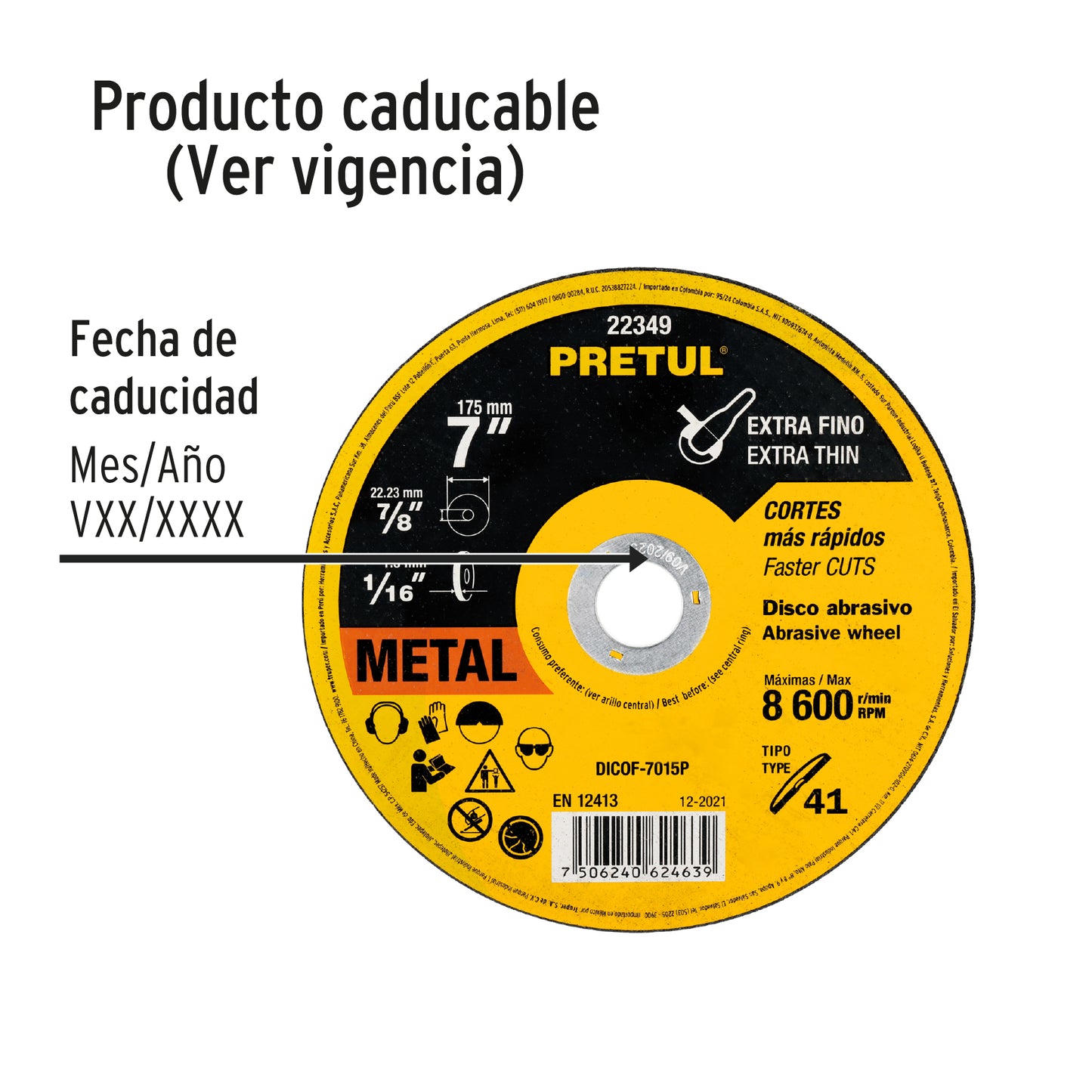 Disco para corte de metal 7" PRETUL
