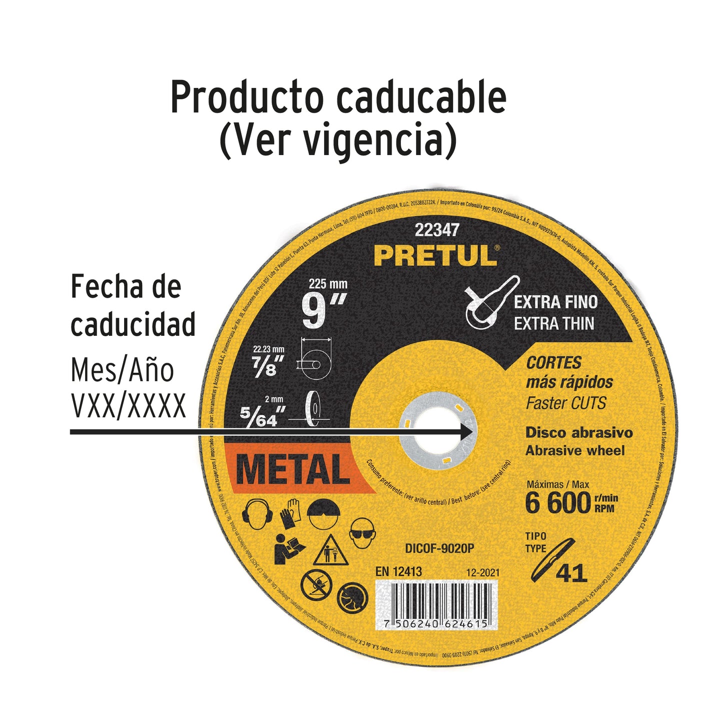 Disco Tipo 41 de 9" x 2 mm corte fino de metal, Pretul
