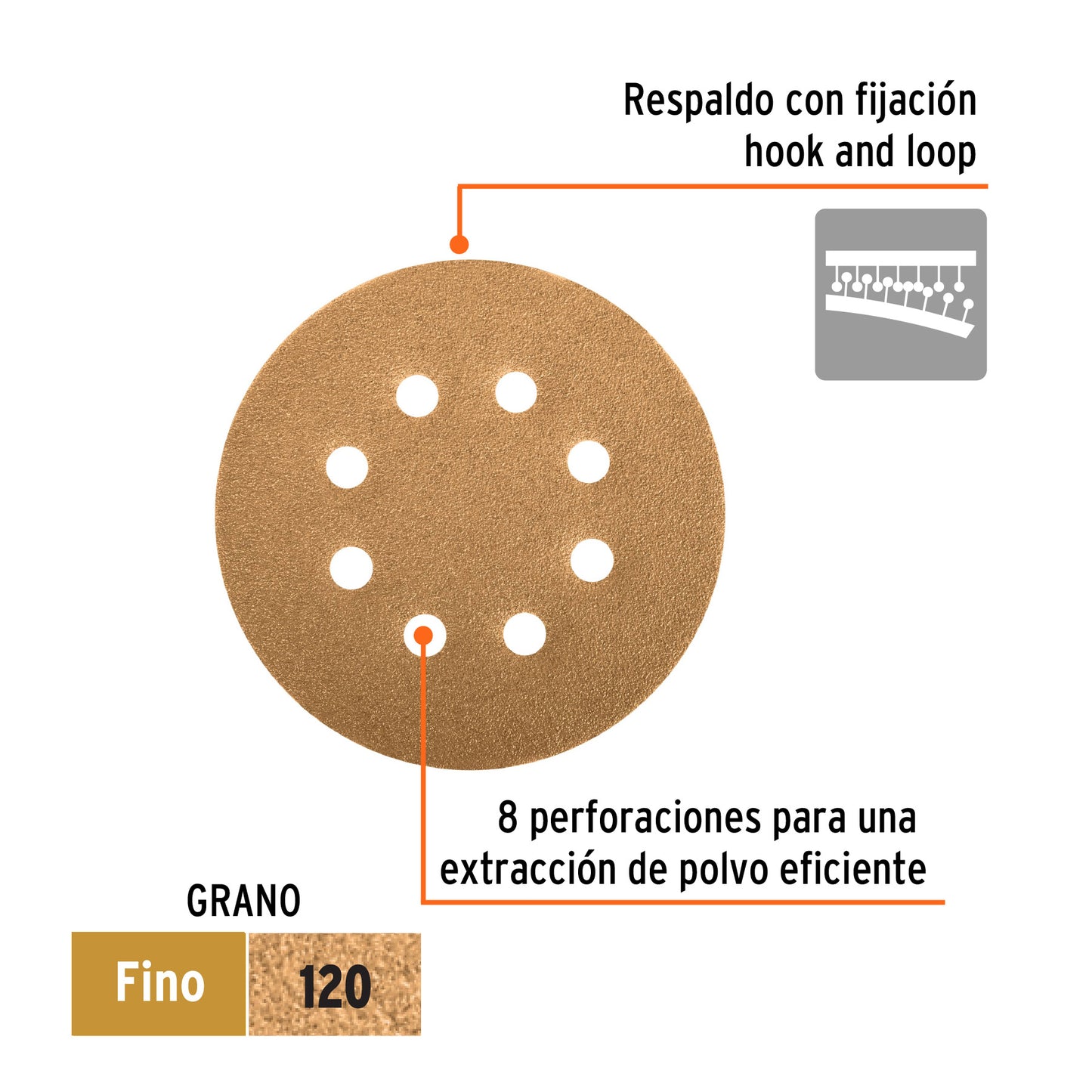 Caja con 5 discos de lija 5" grano 120 lijadora roto-orbital