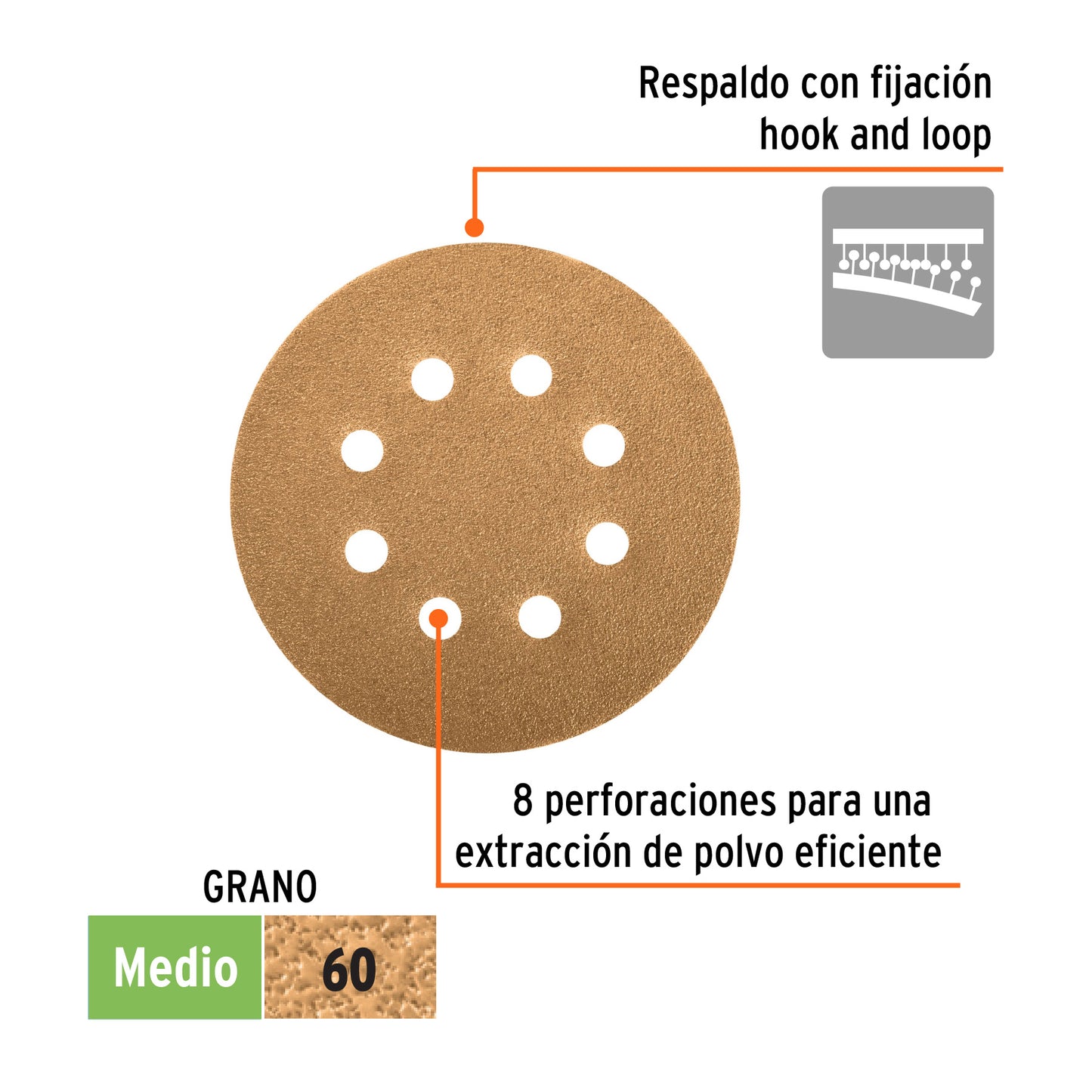 Caja con 5 discos de lija 5" grano 60 lijadora roto-orbital