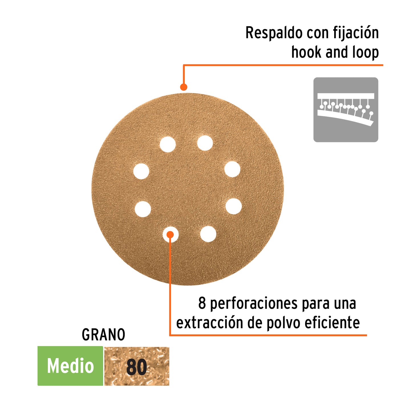 Caja con 5 discos de lija 5" grano 80 lijadora roto-orbital