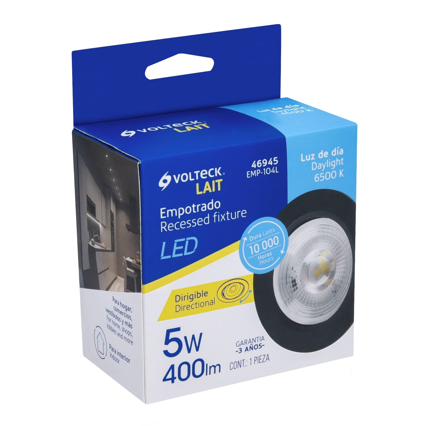 Luminario De Led 5 W Empotrar Redondo Negro Spot Dirigible