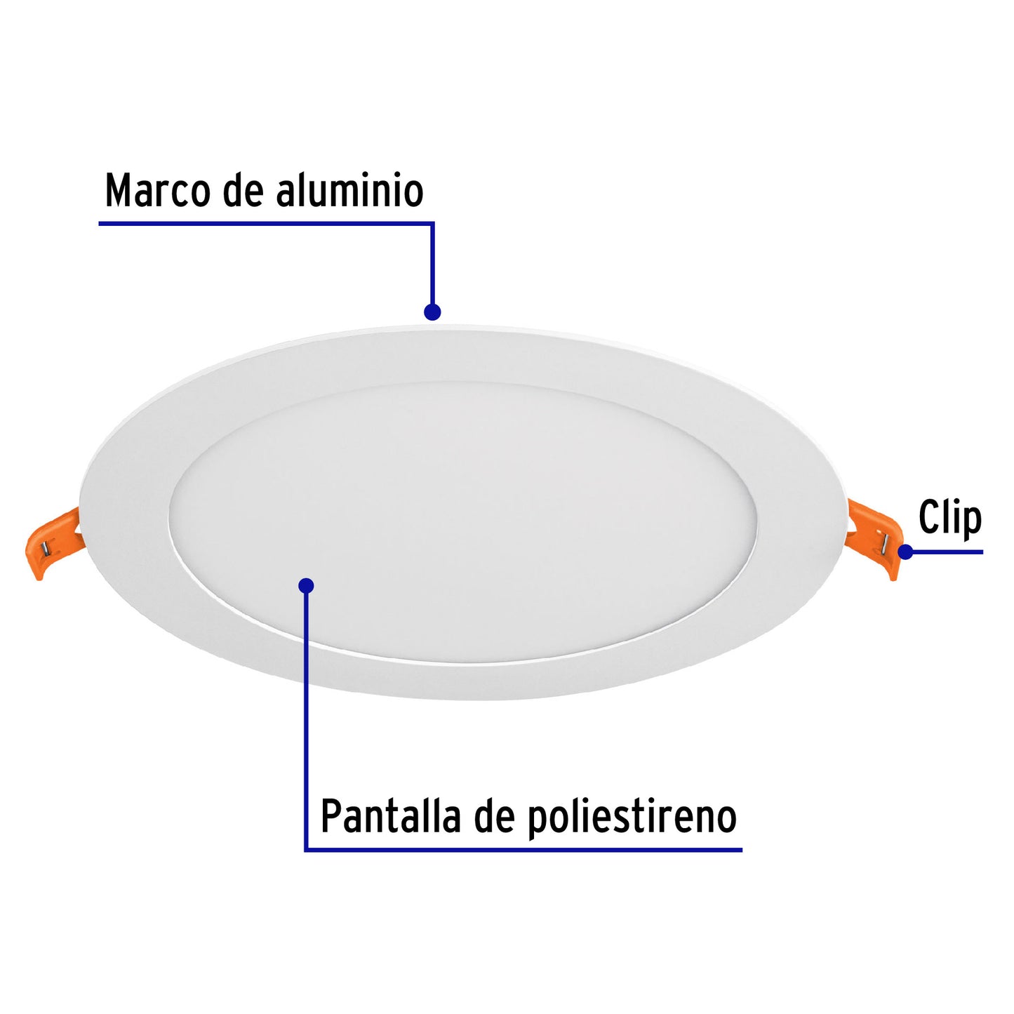 Luminario ultradelgado redondo p/empotrar 12W, luz de día, Volteck