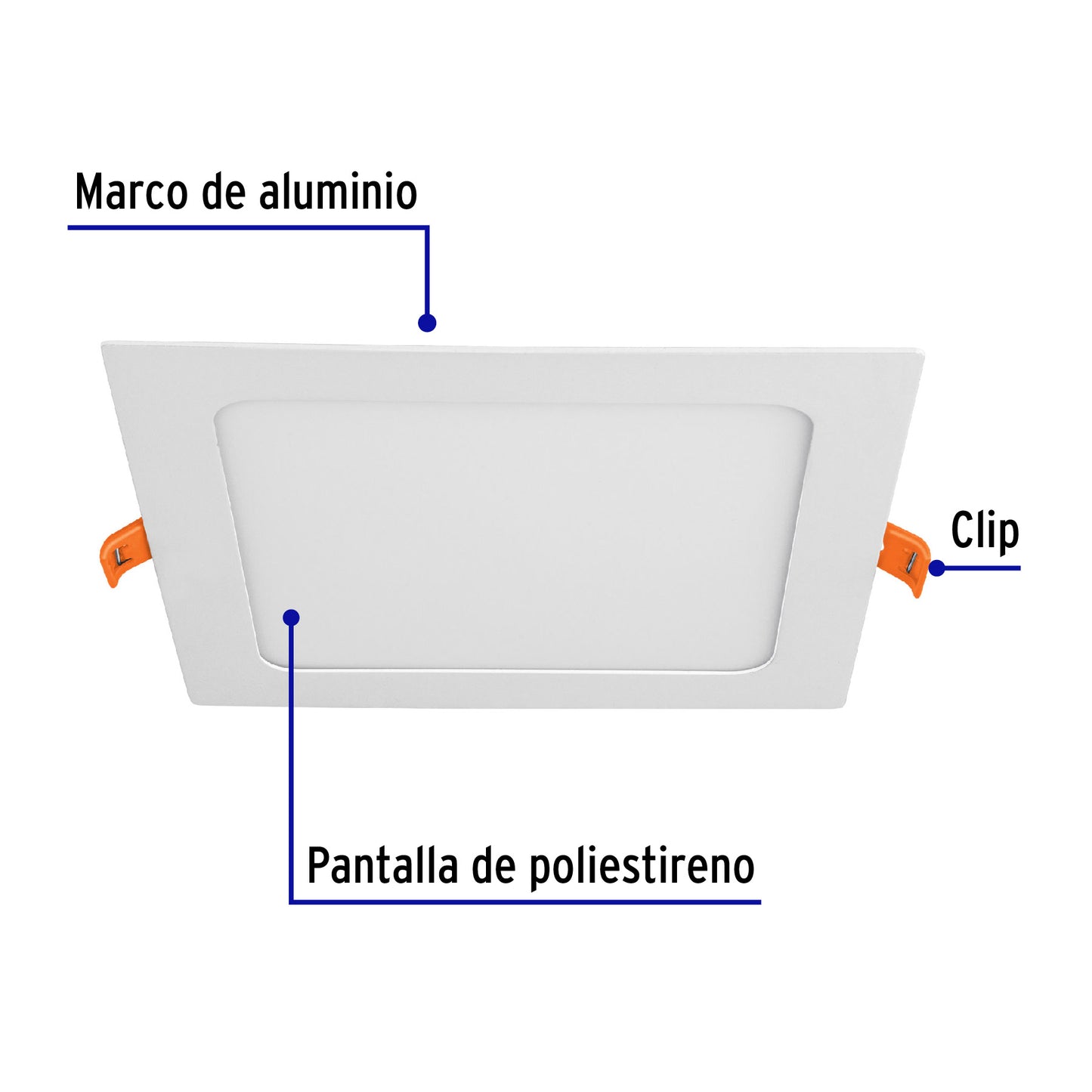 Luminario ultradelgado cuadrado p/empotrar 12W, luz de día, Volteck