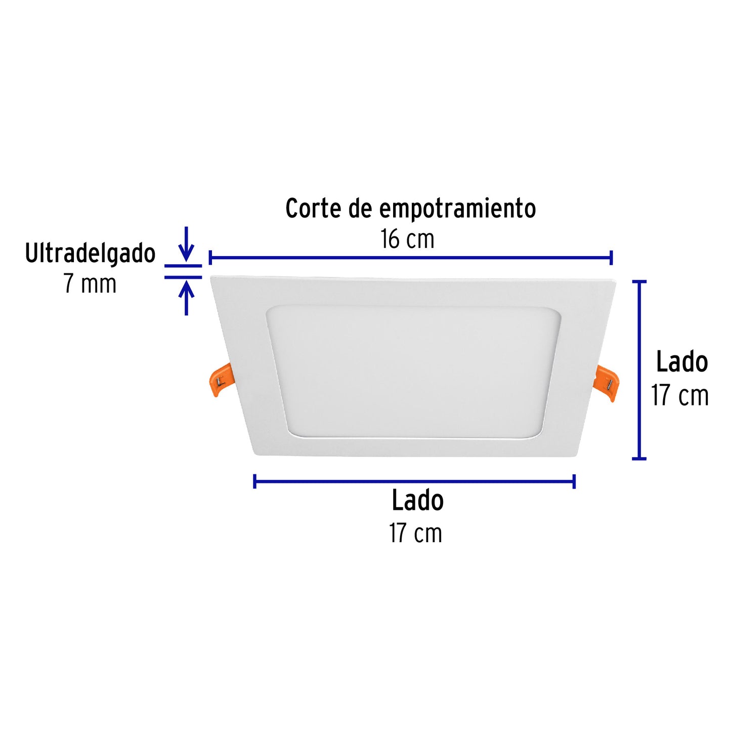 Luminario ultradelgado cuadrado p/empotrar 12W, luz de día, Volteck