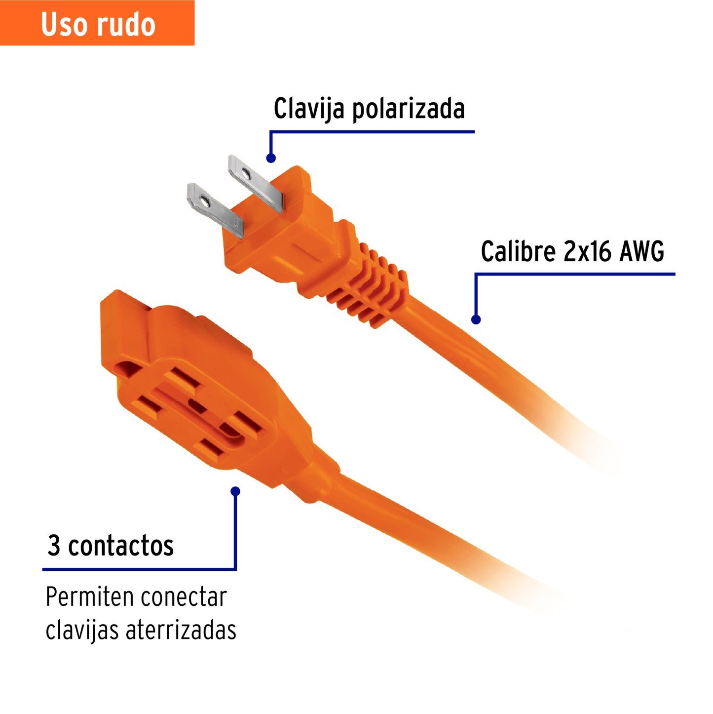 Extension electrica "Naranja" para uso rudo 2m VOLTECK