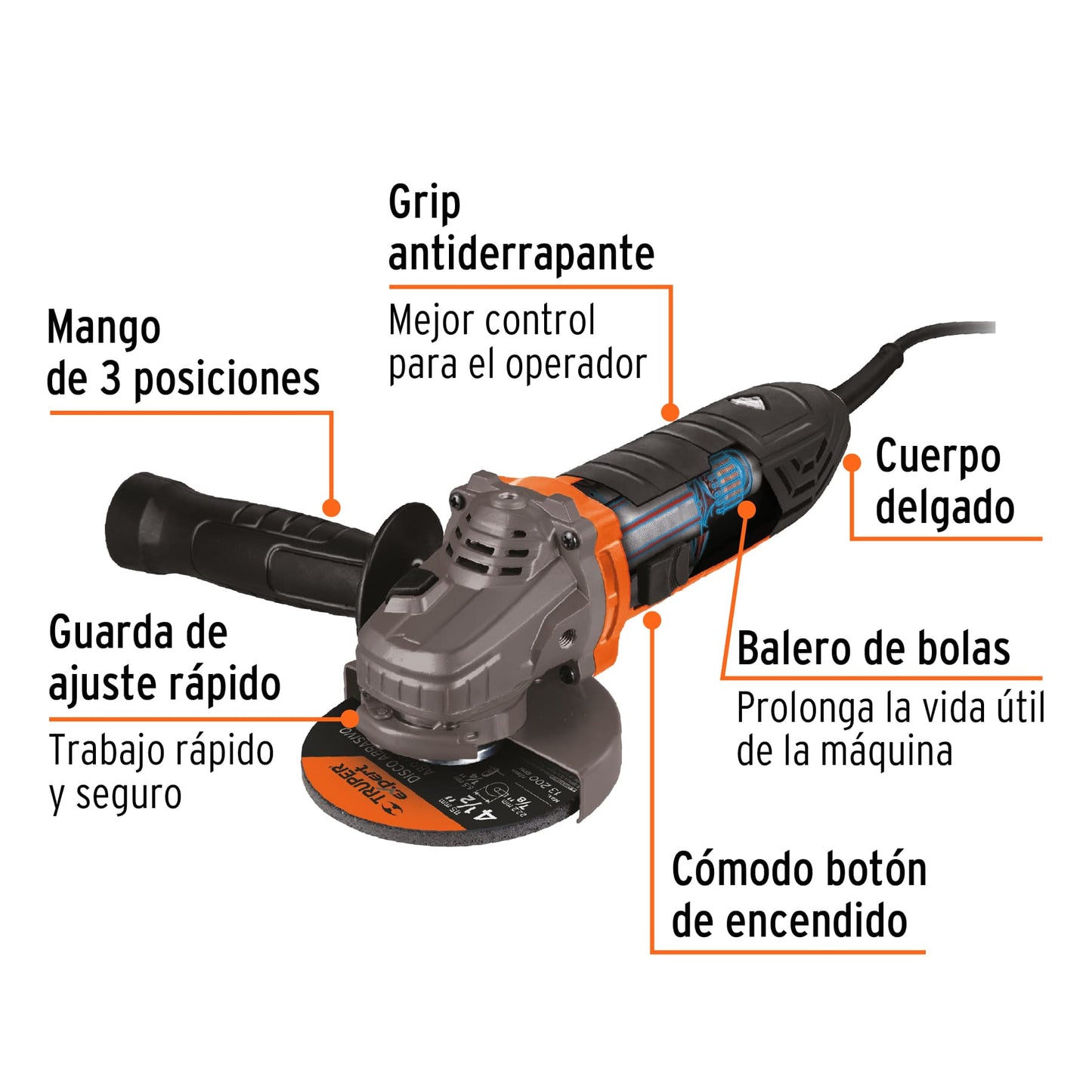 Esmeriladora angular 4-1/2" 750 W, ERGO-PRO, Truper