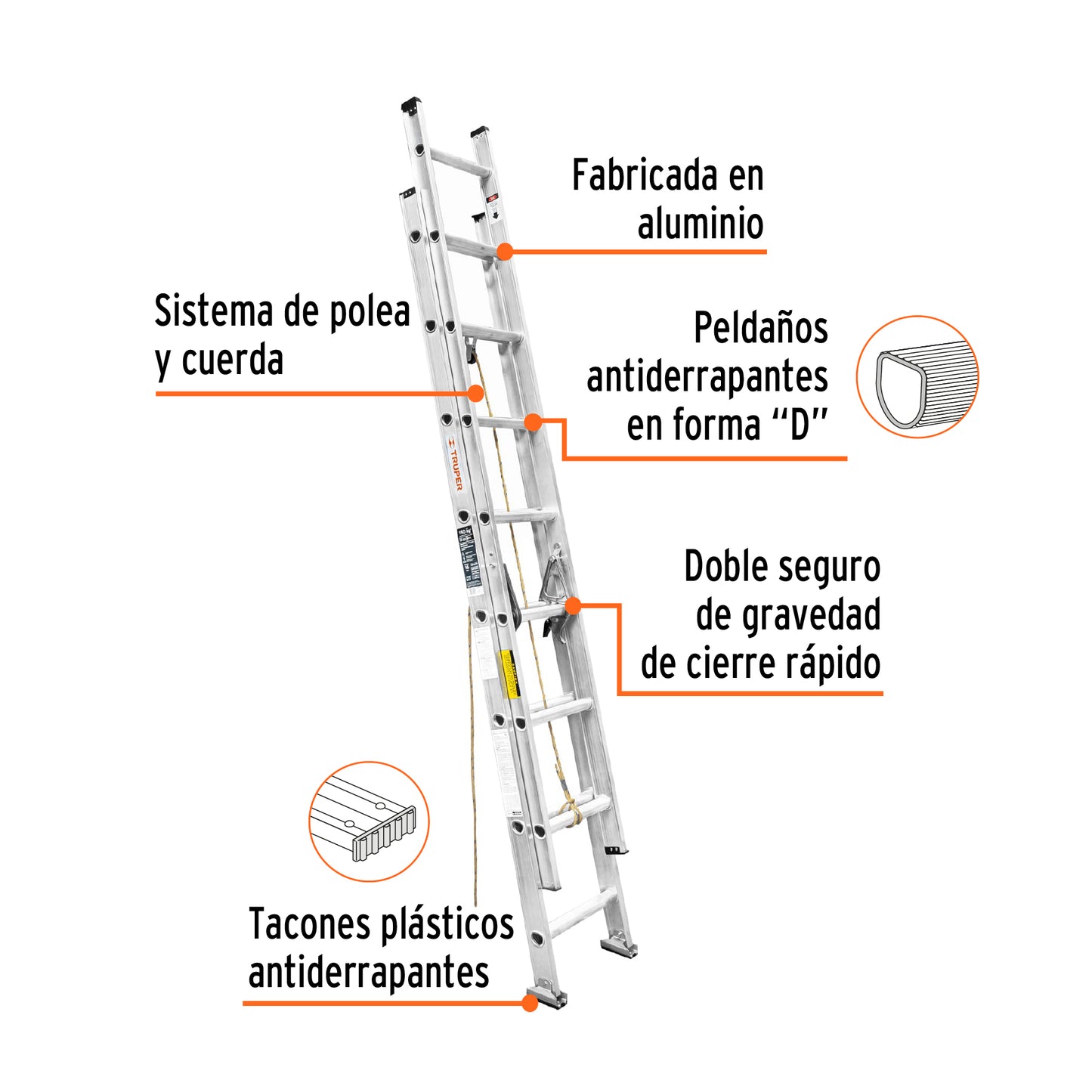Escalera de extension, 16 peldaños, Tipo LLL TRUPER