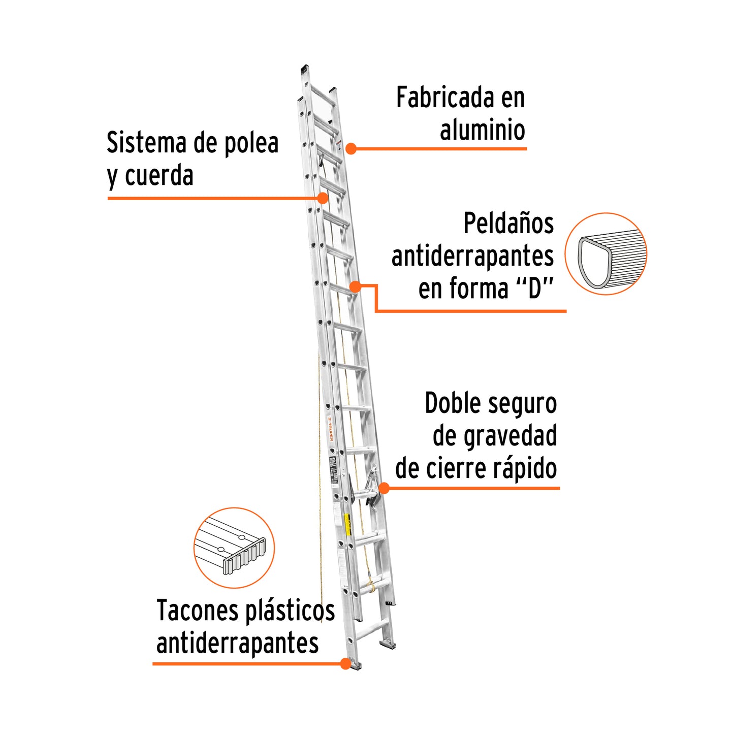 Escalera de extensión, tipo III, 28 escalones, Truper