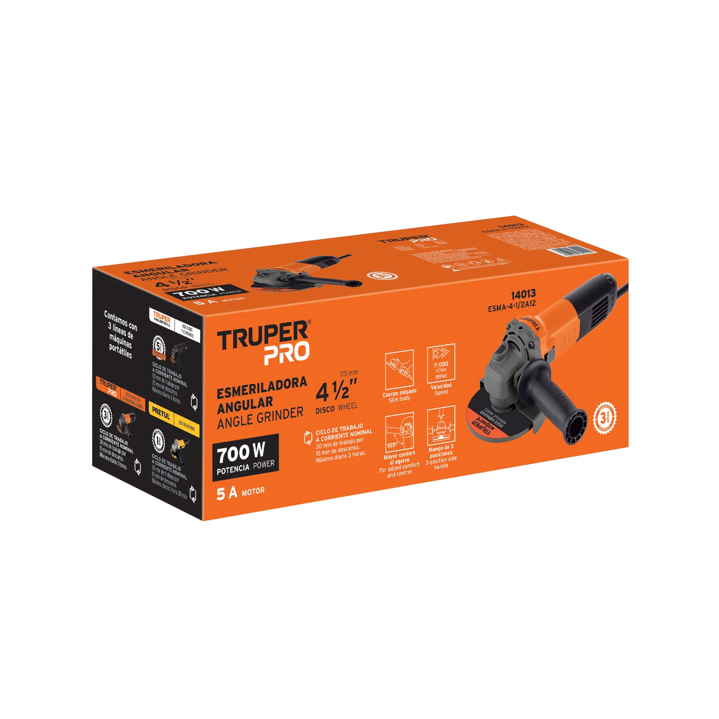 Esmeriladora angular de 4-1/2", 700w Profesional TRUPER