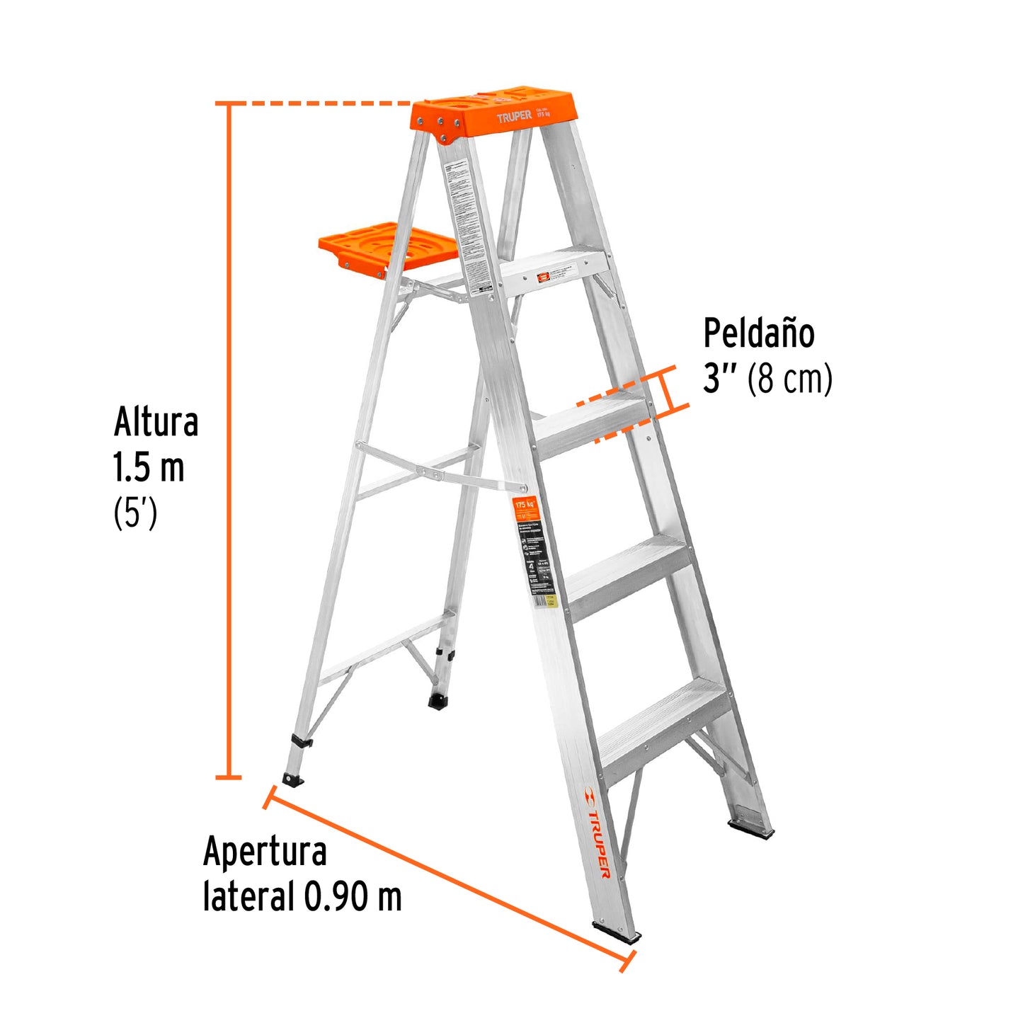 Escalera de tijera tipo ll 4 peldaños y bandeja, Truper