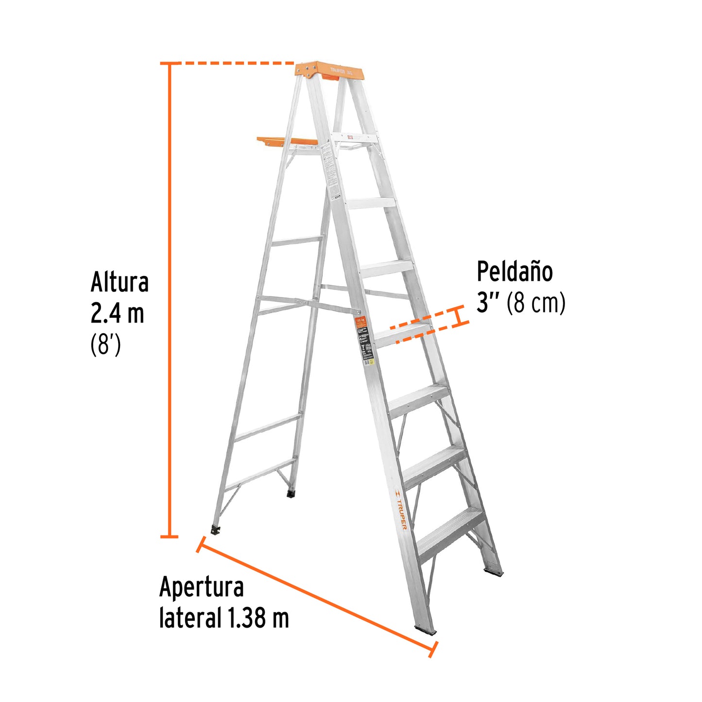 Escalera de tijera tipo ll 7 peldaños y bandeja, Truper