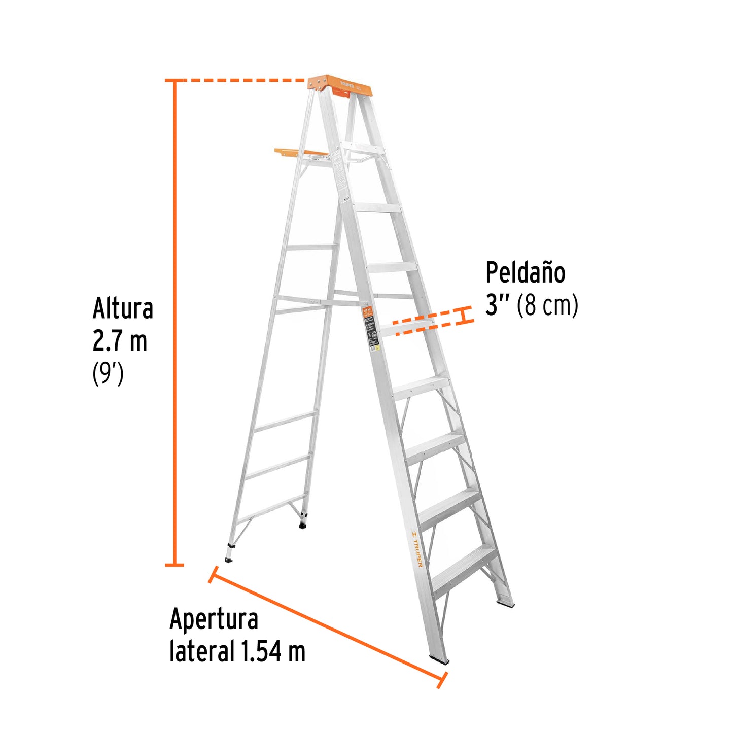 Escalera de tijera tipo ll 8 peldaños y bandeja, Truper